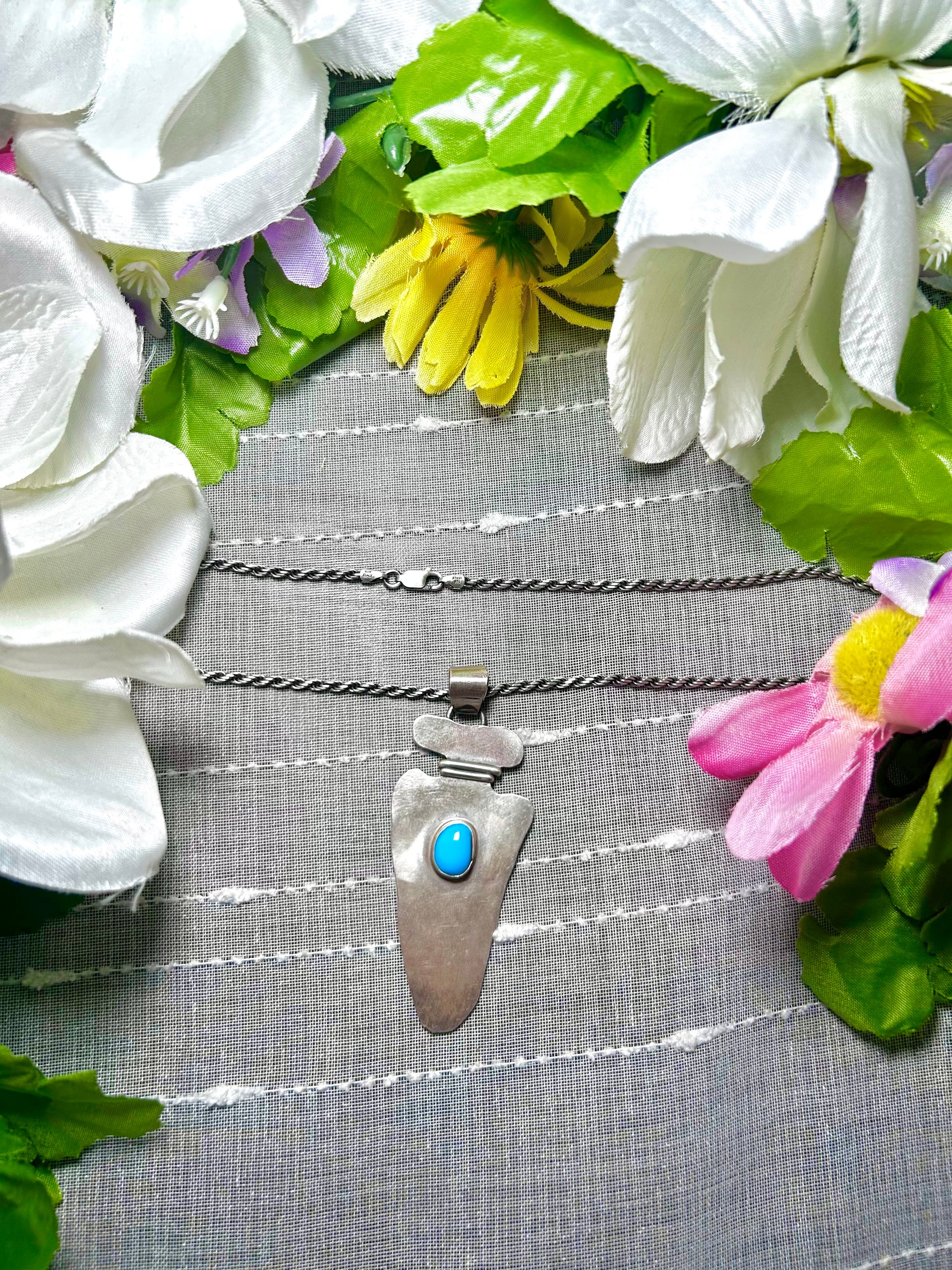 Navajo Made Kingman Turquoise & Sterling Silver Necklace