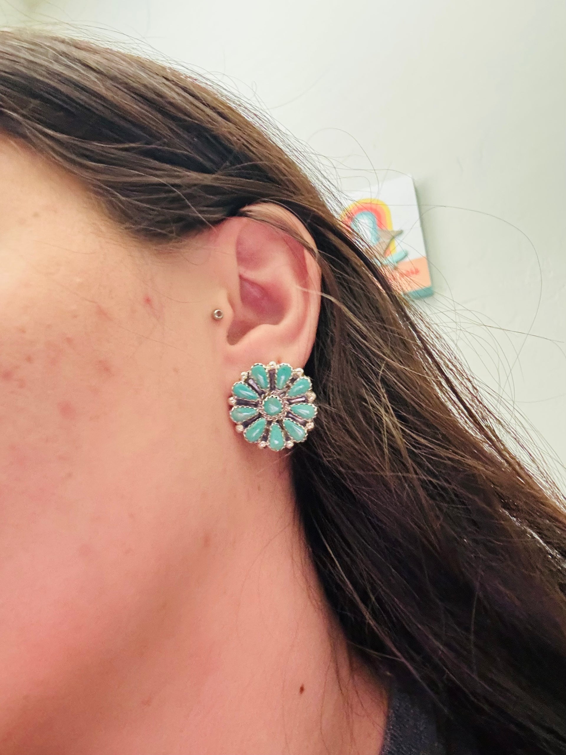 Alicia Wilson Kingman Turquoise & Sterling Silver Post Cluster Earrings