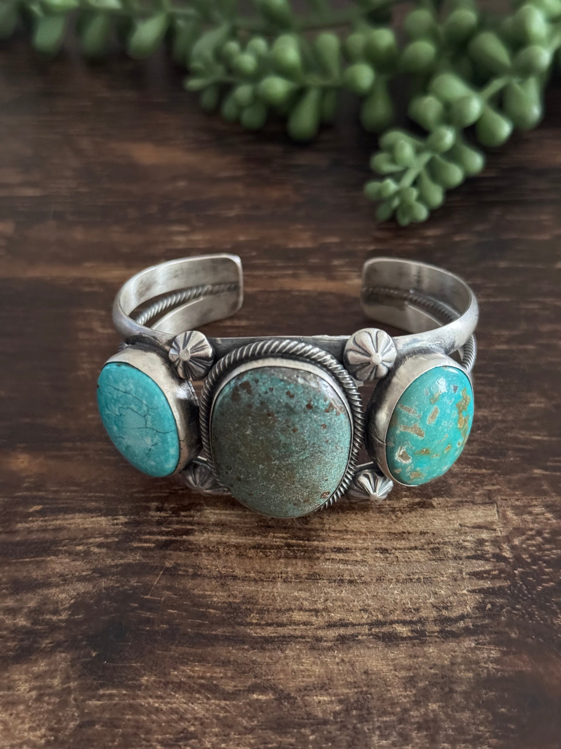 Paul Livingston Mixed Turquoise & Sterling Silver Cuff Bracelet