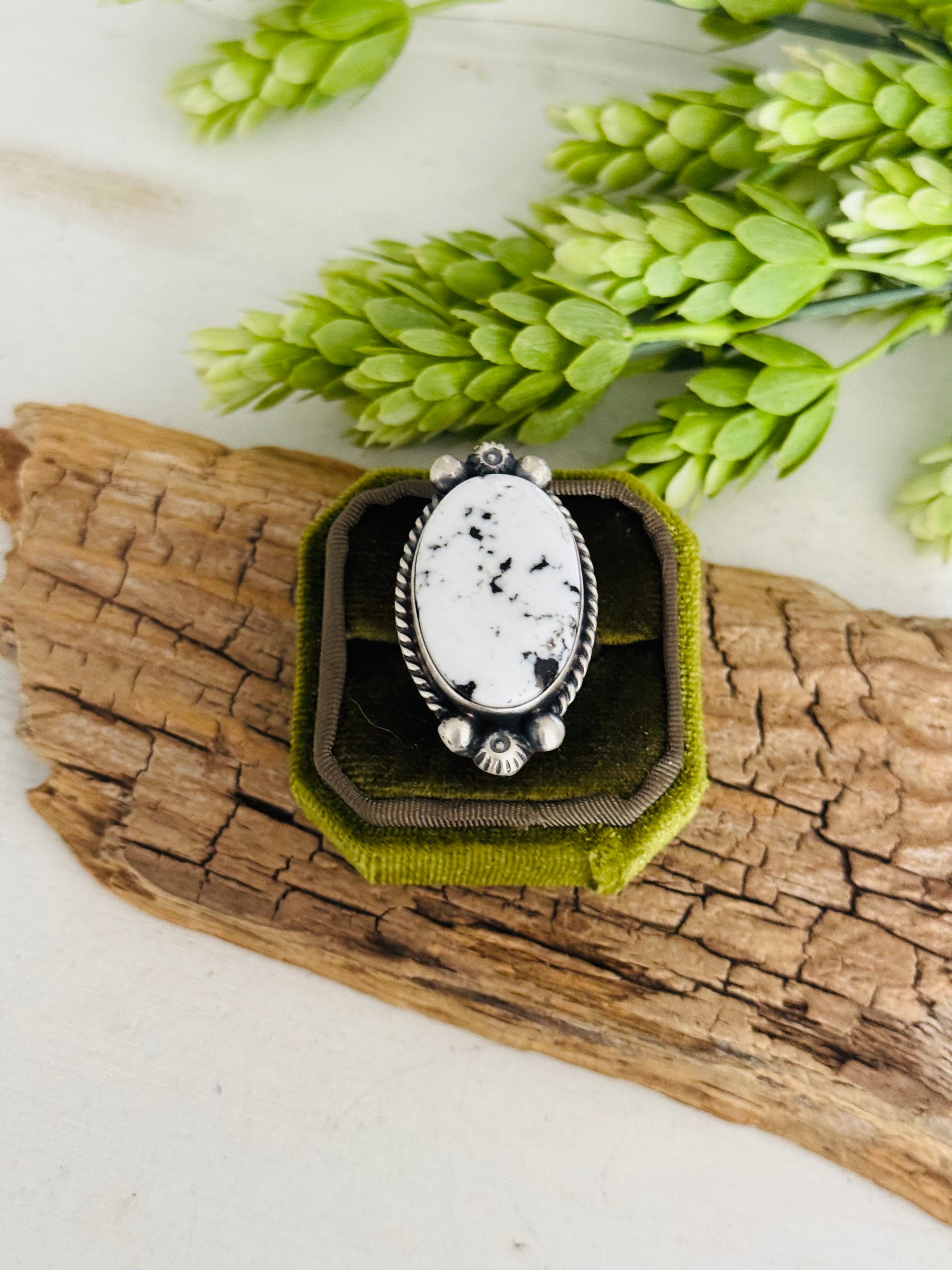 Augustine Largo White Buffalo & Sterling Silver Adjustable Ring