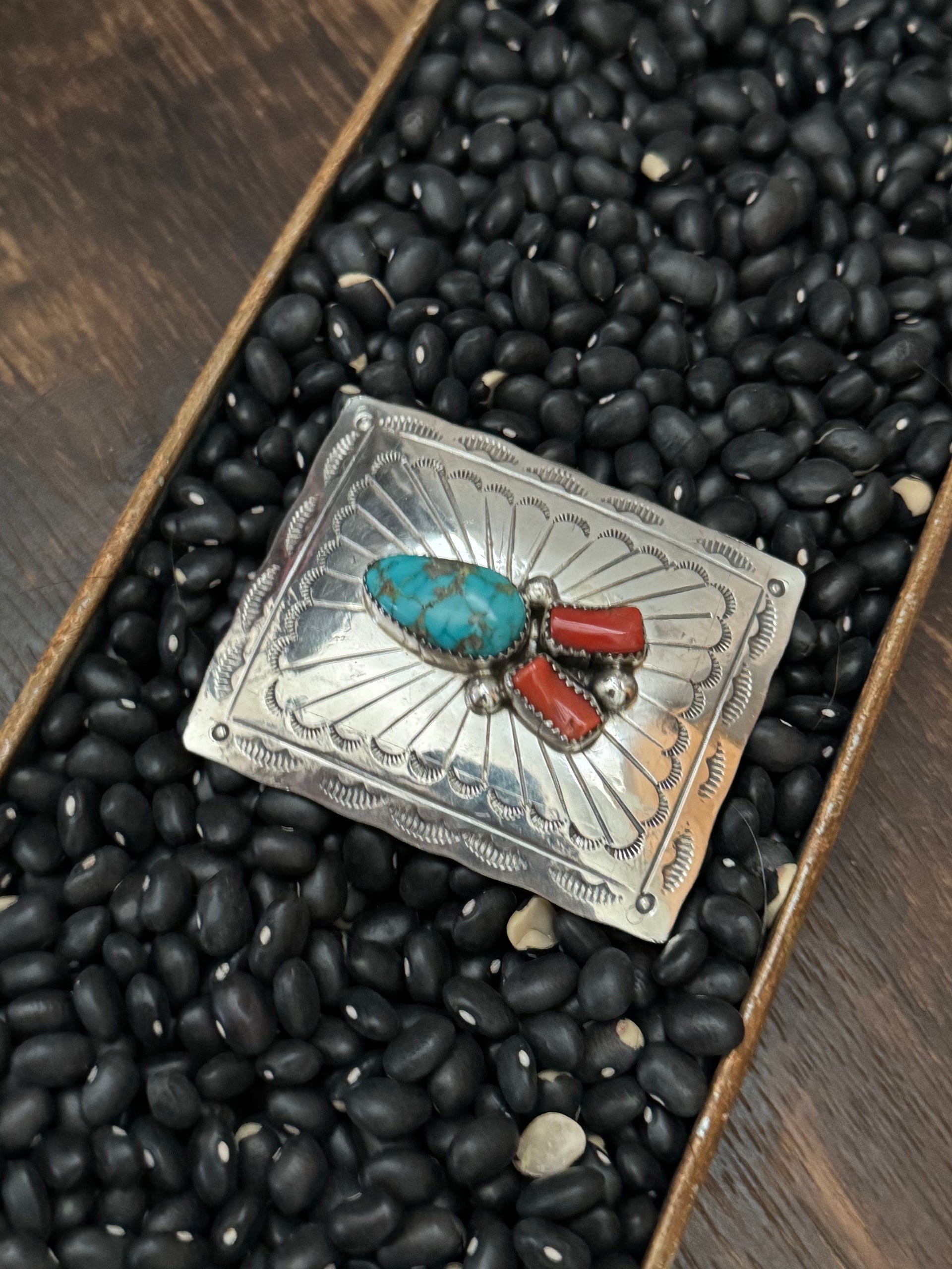 Navajo Made Multi Stone & Sterling Silver Buckle