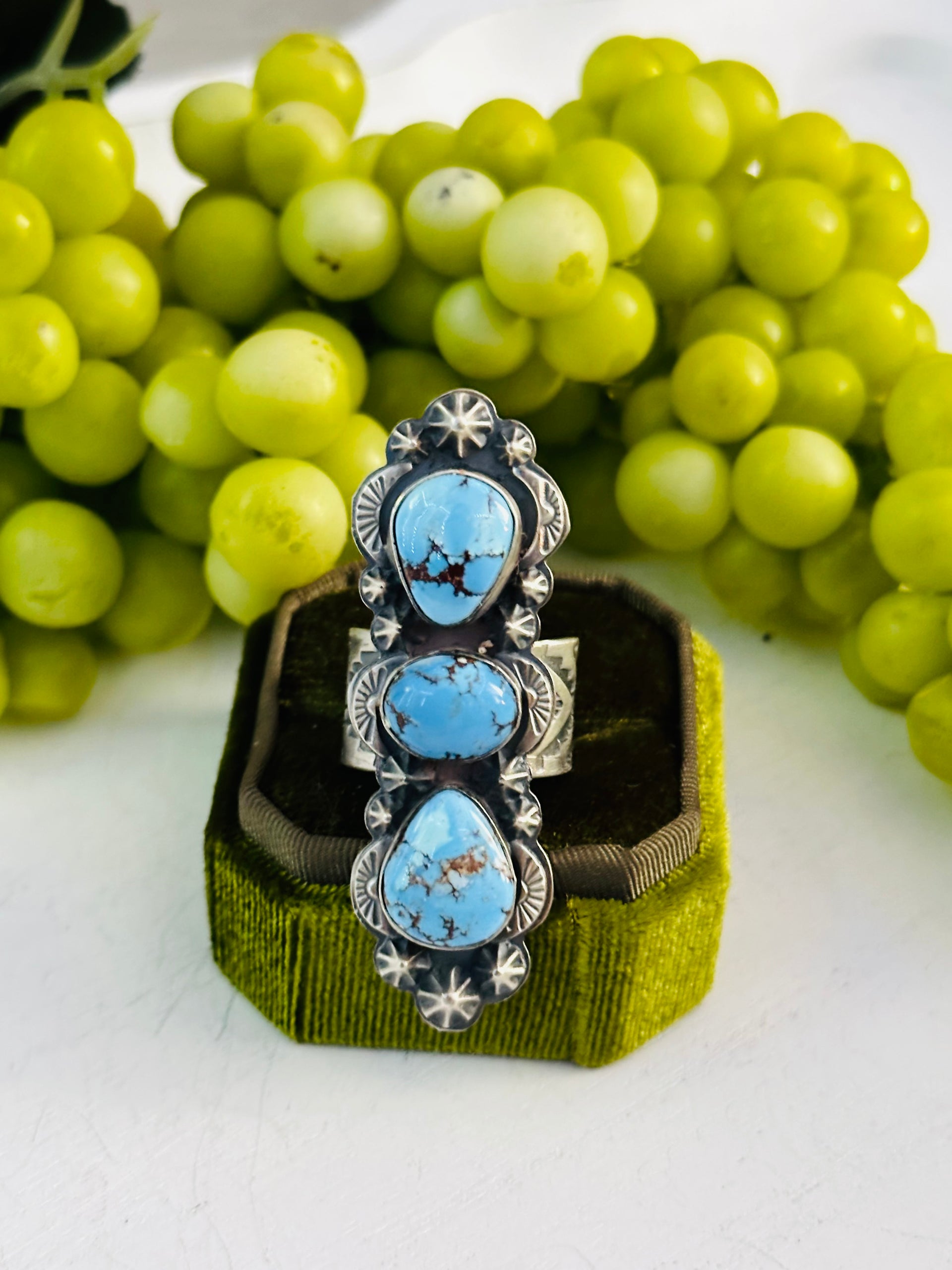 Tim Vandever Golden Hills Turquoise & Sterling Silver Ring Size 9