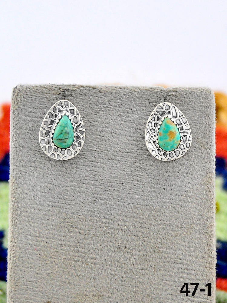 Southwest Made Cripple Creek Turquoise & Sterling Silver Studs Earrings