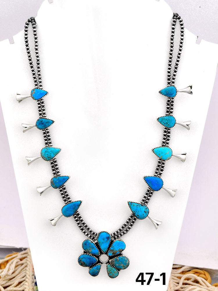 Southwest Made Ithica Peak Turquoise & Sterling Silver Beaded Necklace