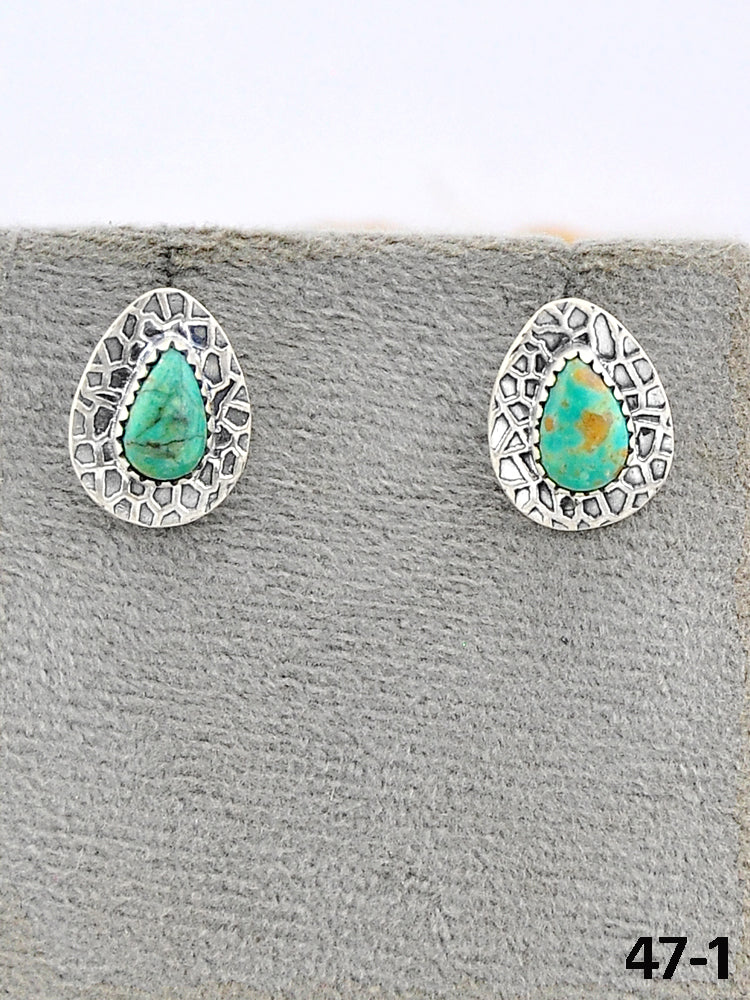 Southwest Made Cripple Creek Turquoise & Sterling Silver Studs Earrings