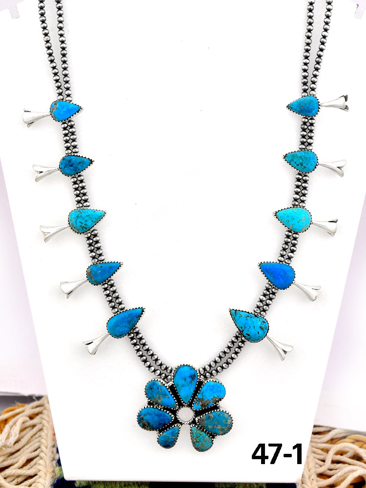 Southwest Made Ithica Peak Turquoise & Sterling Silver Beaded Necklace