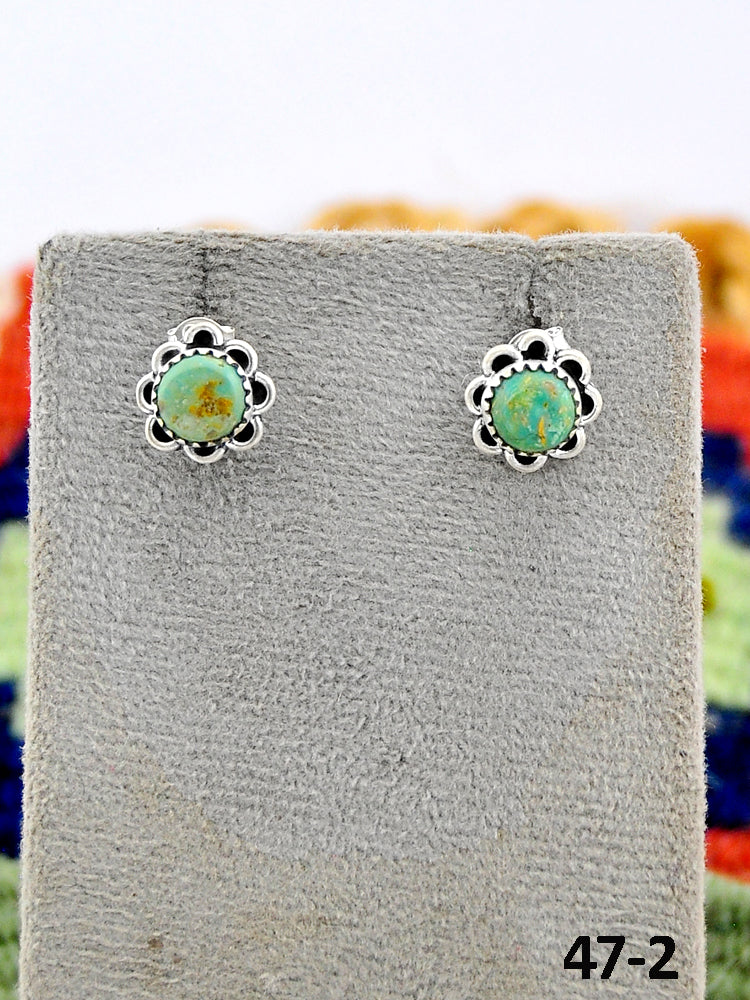 Southwest Made Cripple Creek Turquoise & Sterling Silver Studs Earrings
