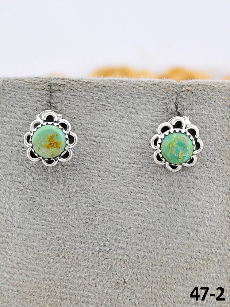 Southwest Made Cripple Creek Turquoise & Sterling Silver Studs Earrings