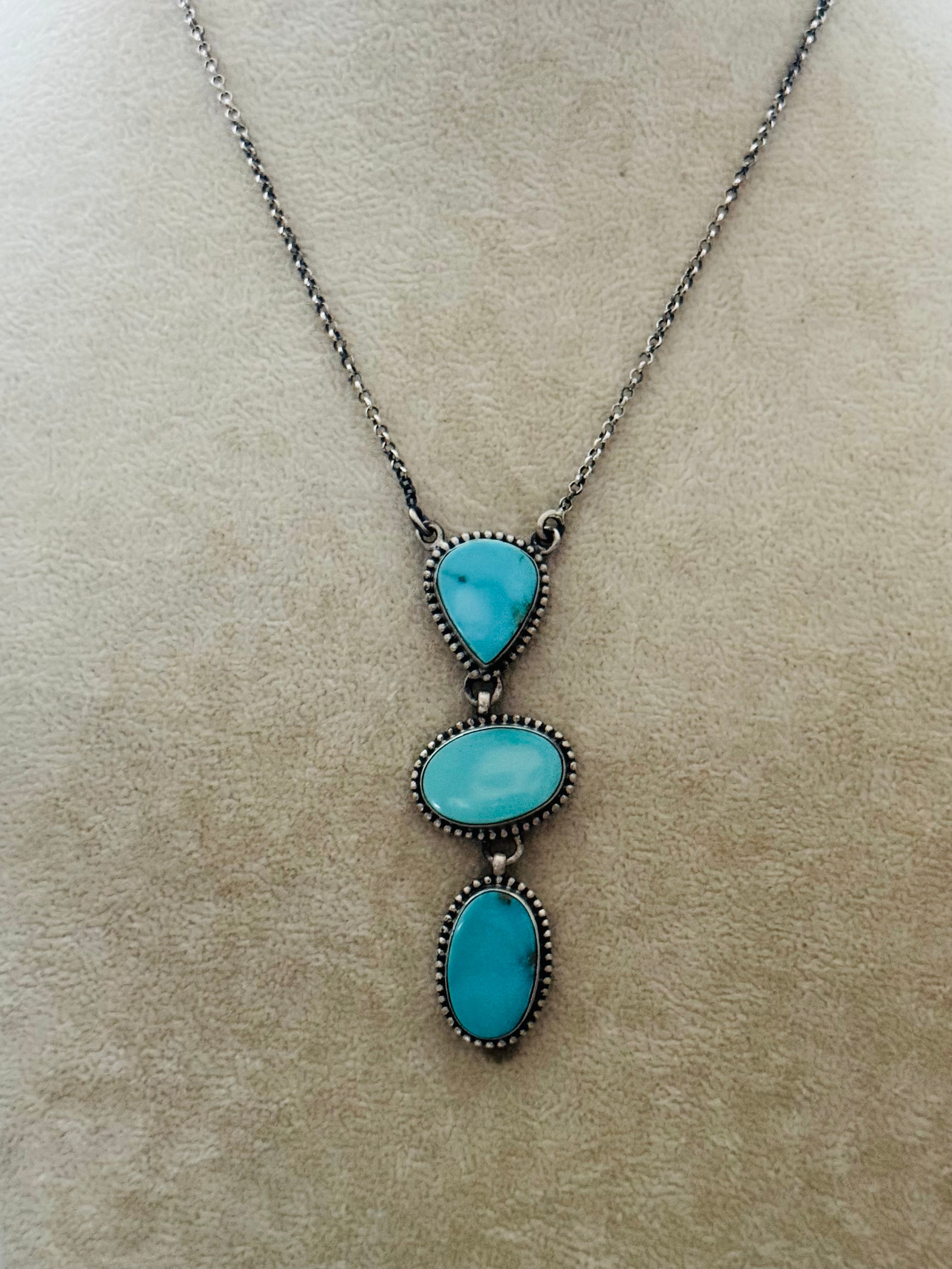 Southwest Handmade Kingman Turquoise & Sterling Silver Chain Necklace