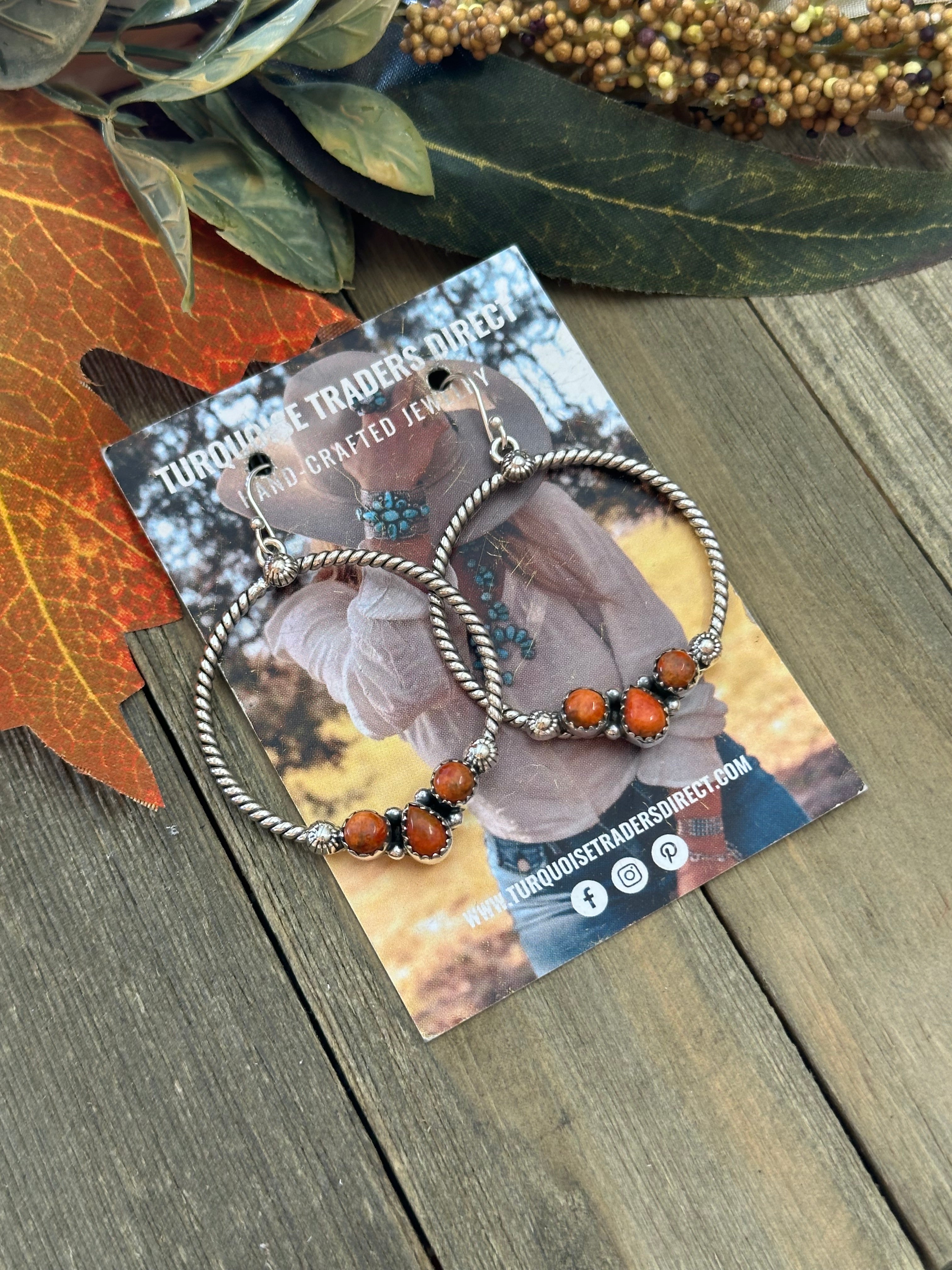 Southwest Handmade Apple Coral & Sterling Silver Dangle Earrings