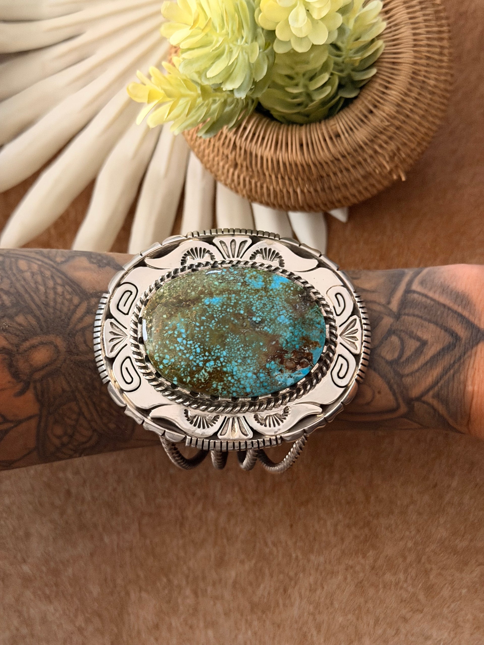 Charles Johnson High Grade Kingman Turquoise & Sterling Silver Cuff Bracelet
