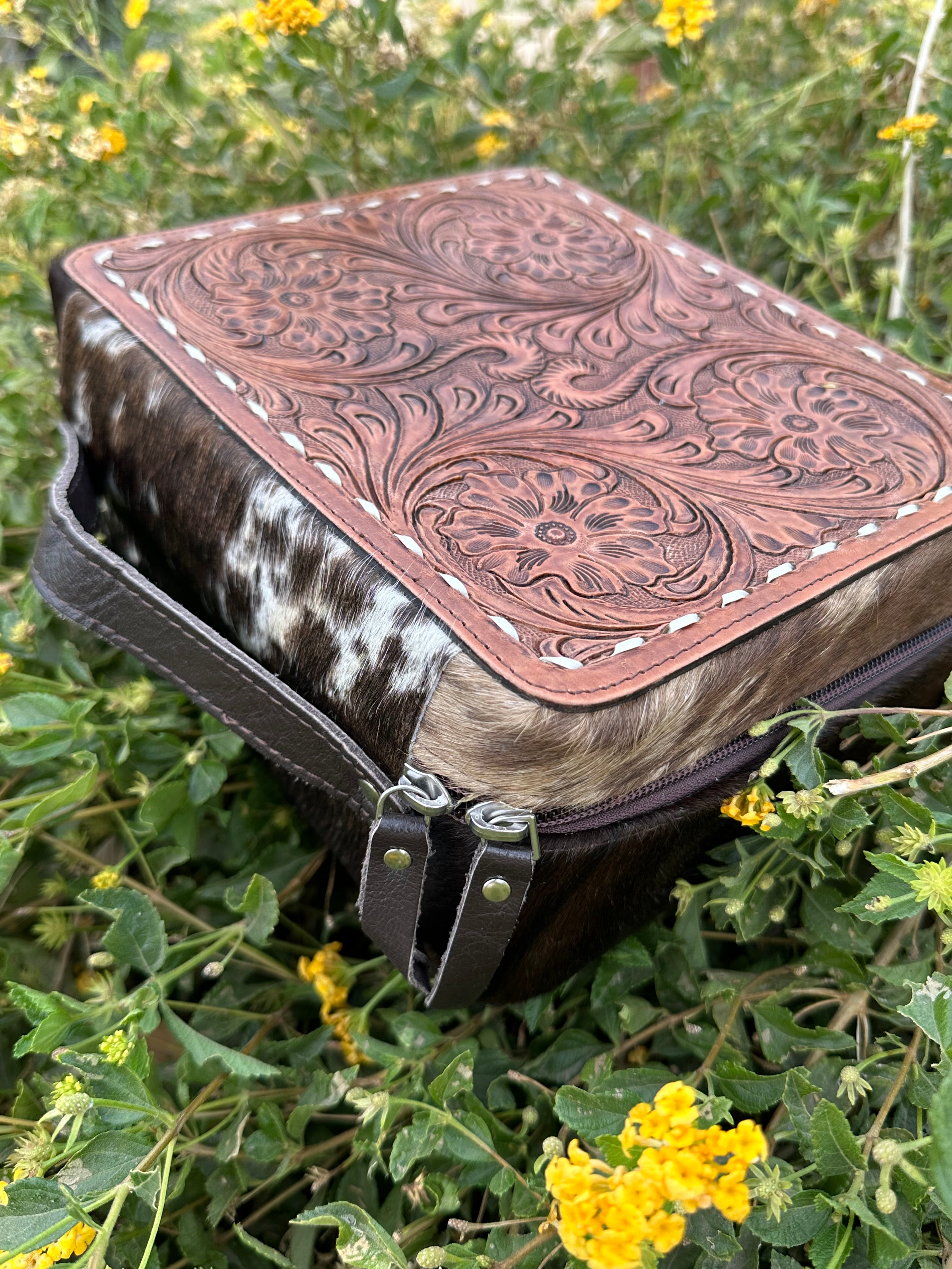 Genuine Leather Cowhide & Tooled Leather Jewelry Box