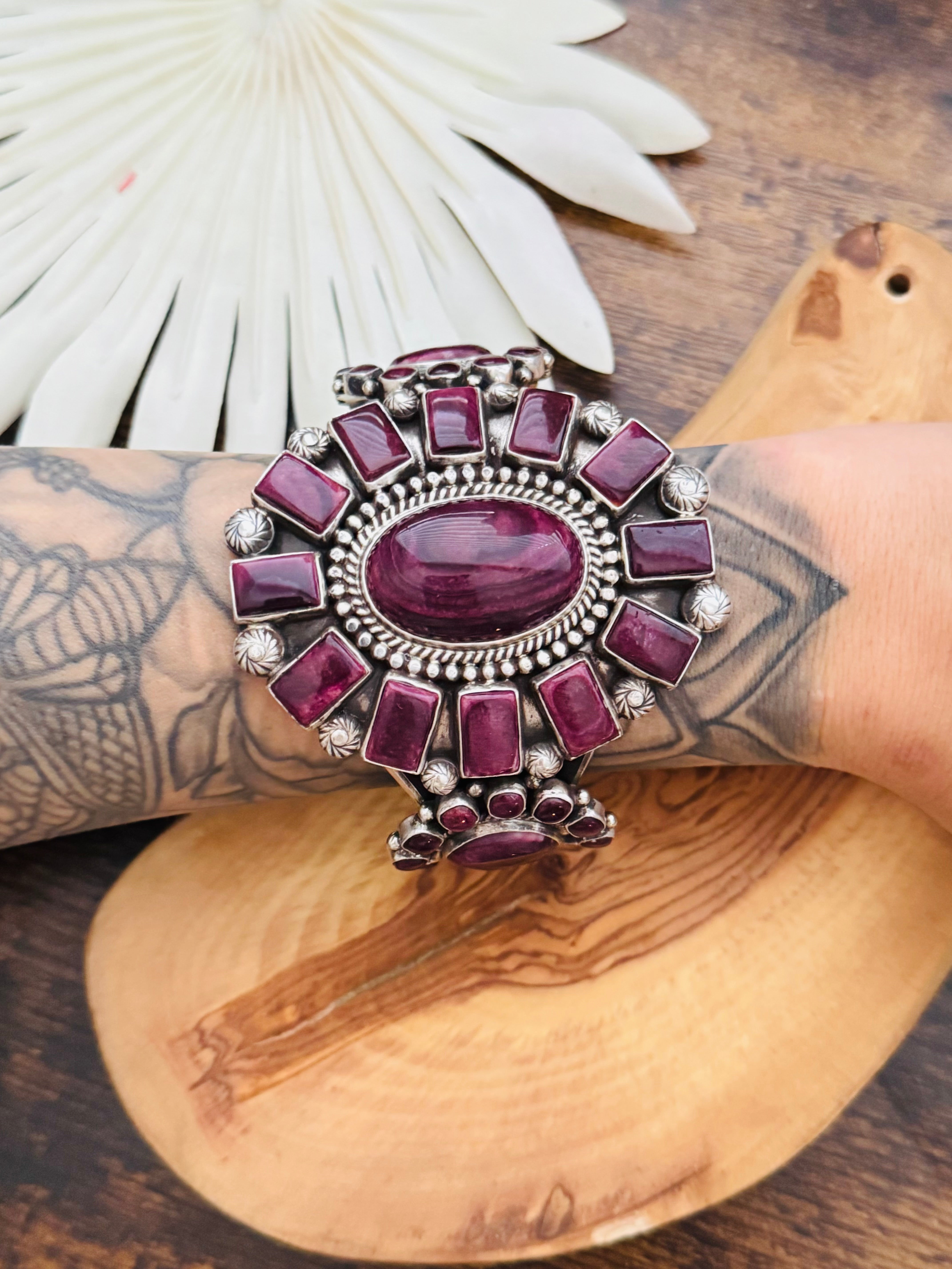 Tyler Brown Purple Spiny Oyster & Sterling Silver Cluster Cuff Bracelet