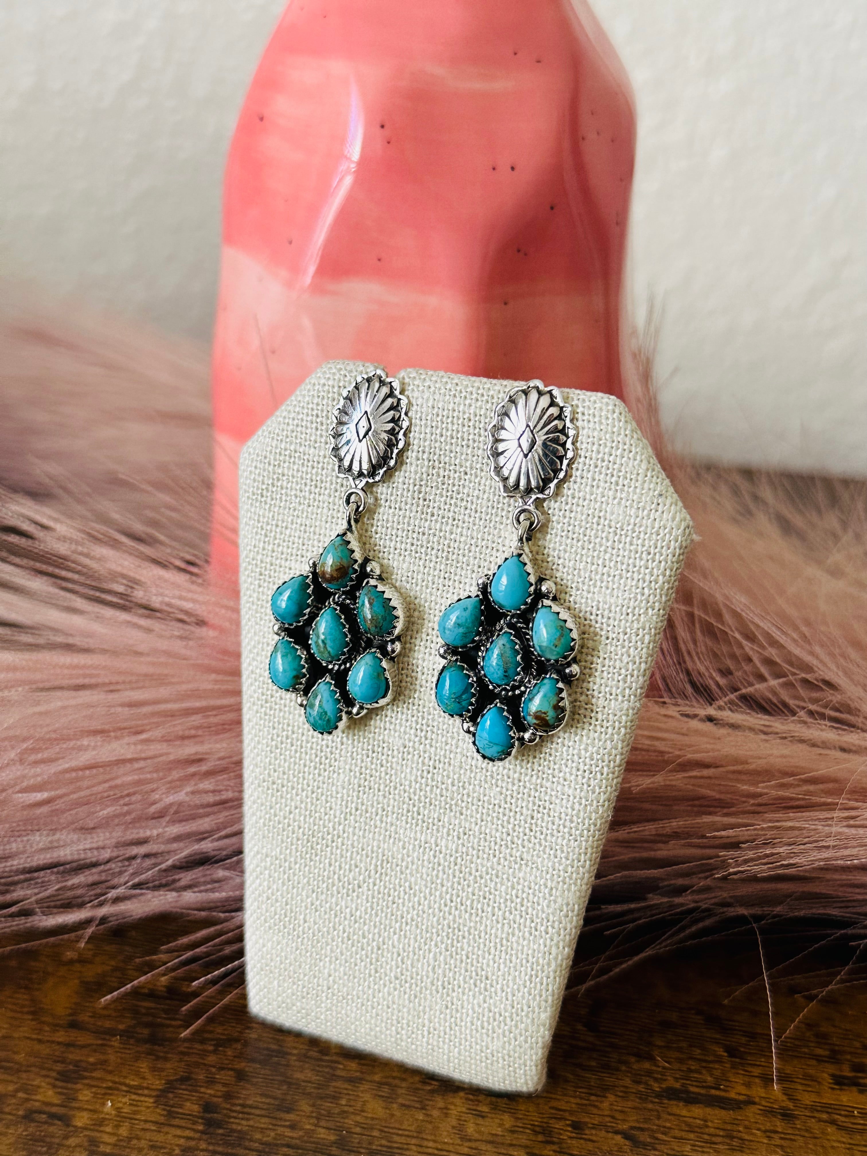 Southwest Handmade Kingman Turquoise & Sterling Silver Post Dangle Earrings