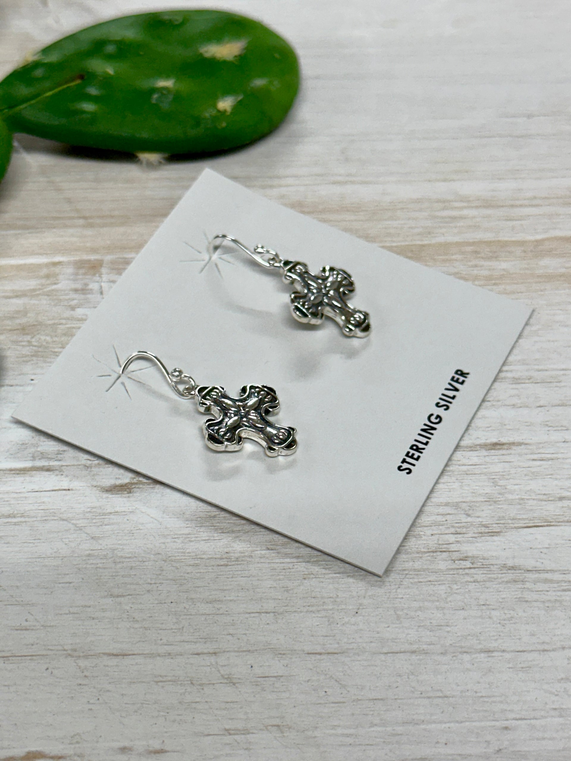 Southwest Handmade Sterling Silver Cross Dangles Earrings