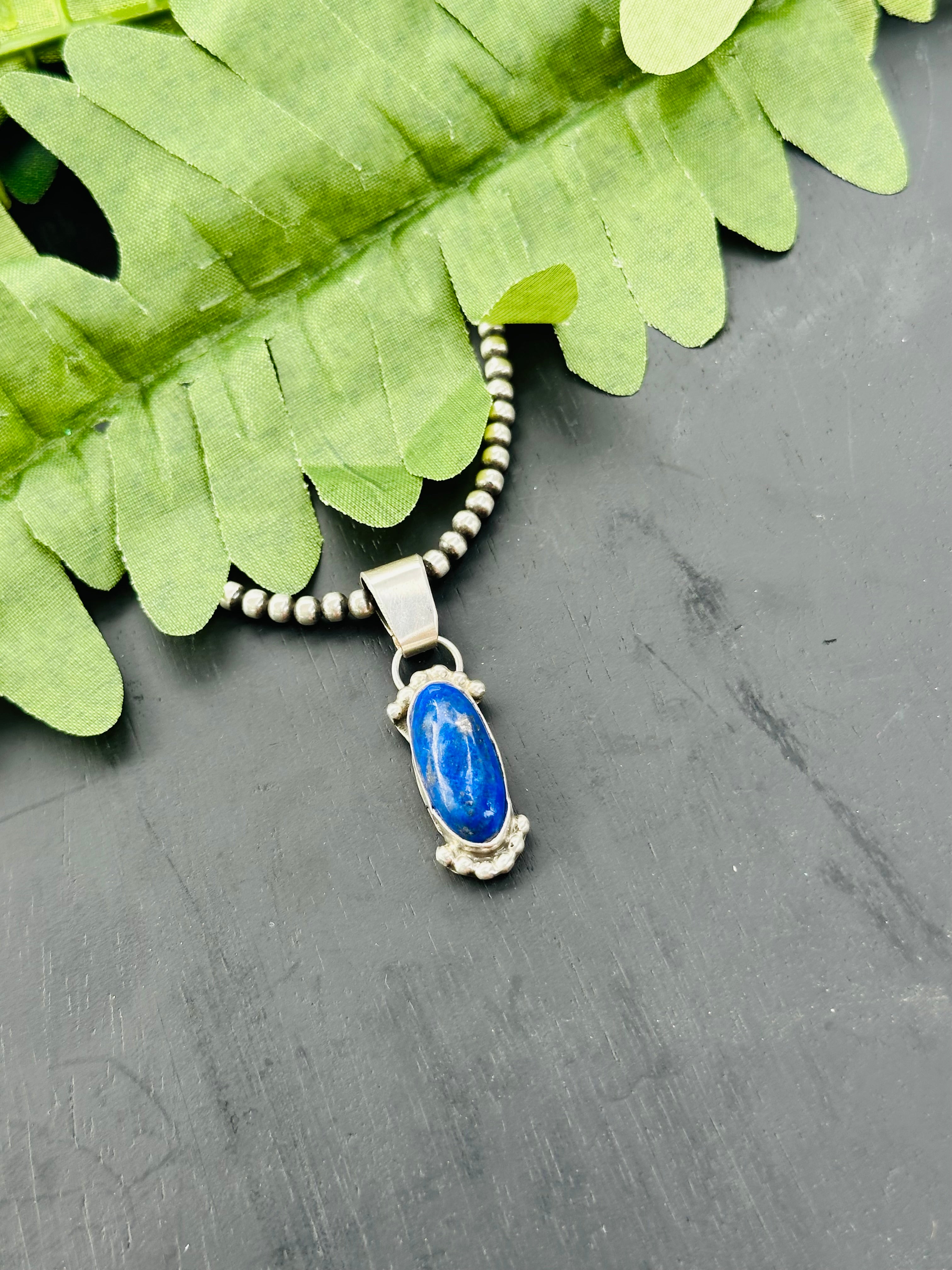 Navajo Made Lapis & Sterling Silver Pendant