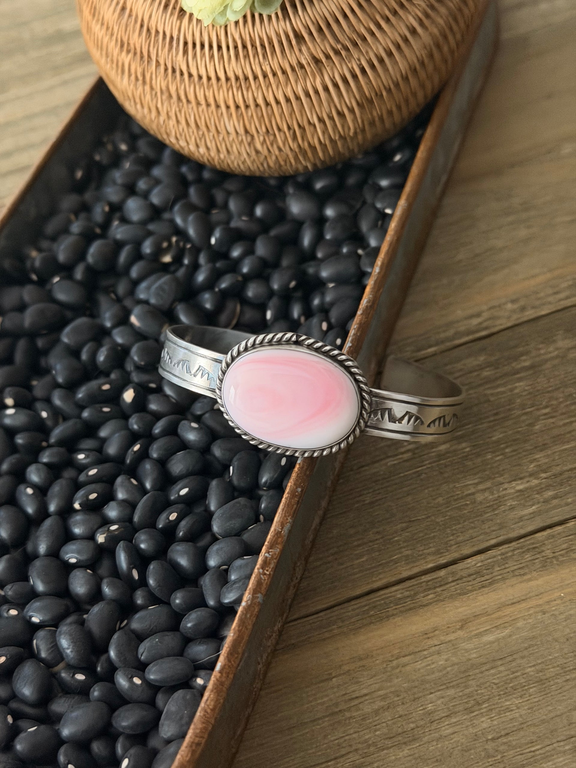 Rick Enriquez Pink Conch & Sterling Silver Cuff Bracelet