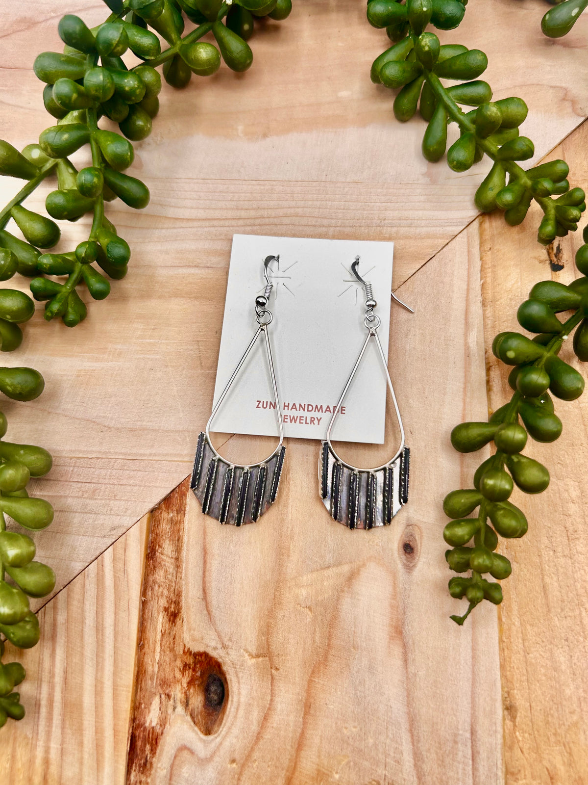 Zuni Made Onyx  & Sterling Silver Hook Earrings