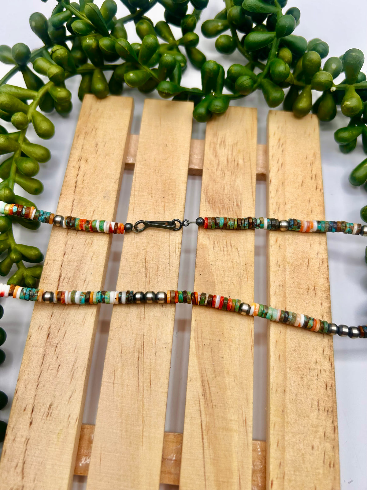 Navajo Made Strung Multi Stone & Sterling Silver Necklace