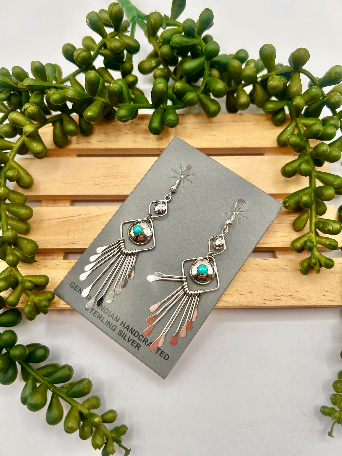 Navajo Made Kingman Turquoise & Sterling Silver Dangle Earrings