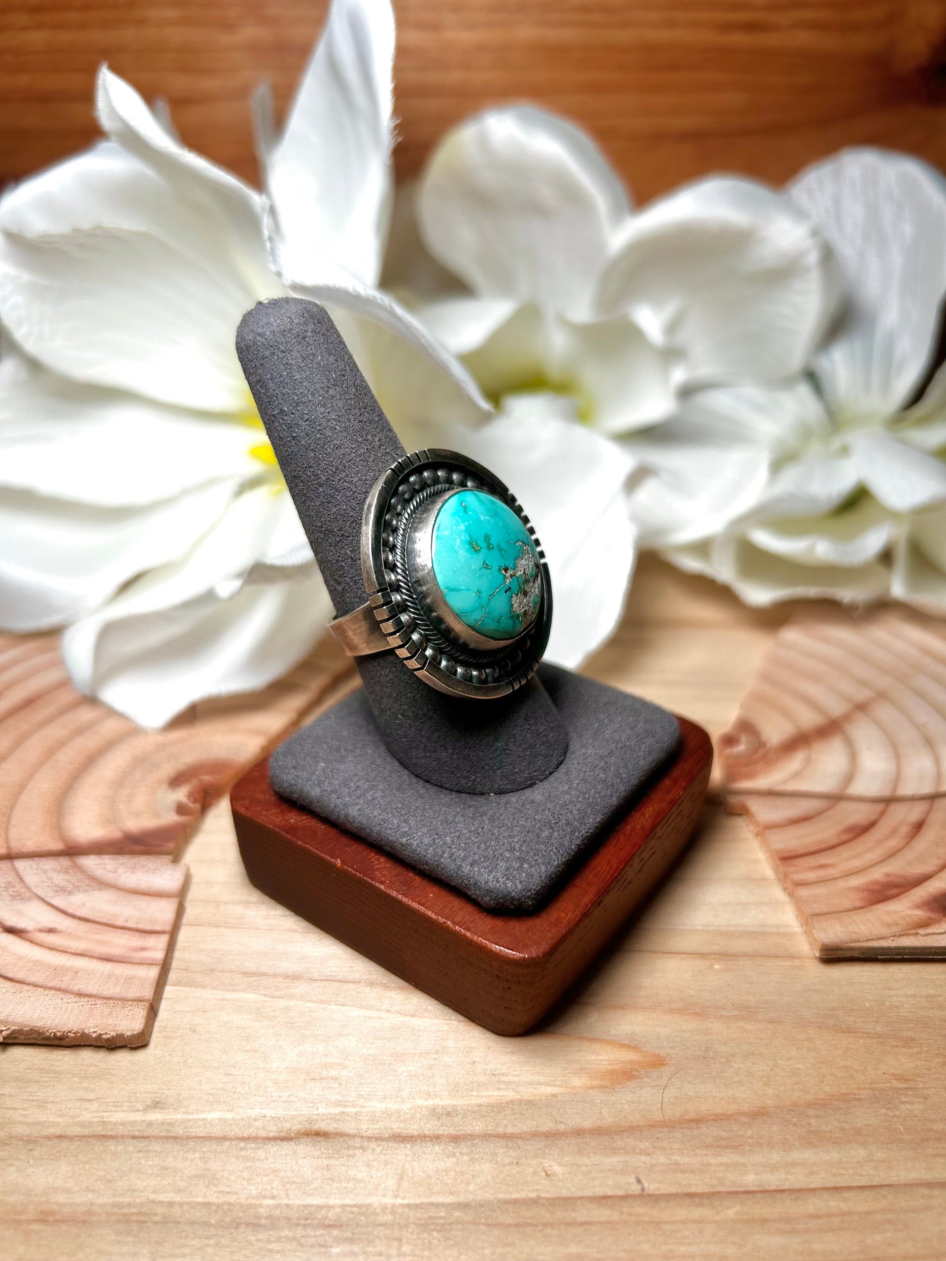 Navajo Made Royston Turquoise & Sterling Silver Ring Size 8.5
