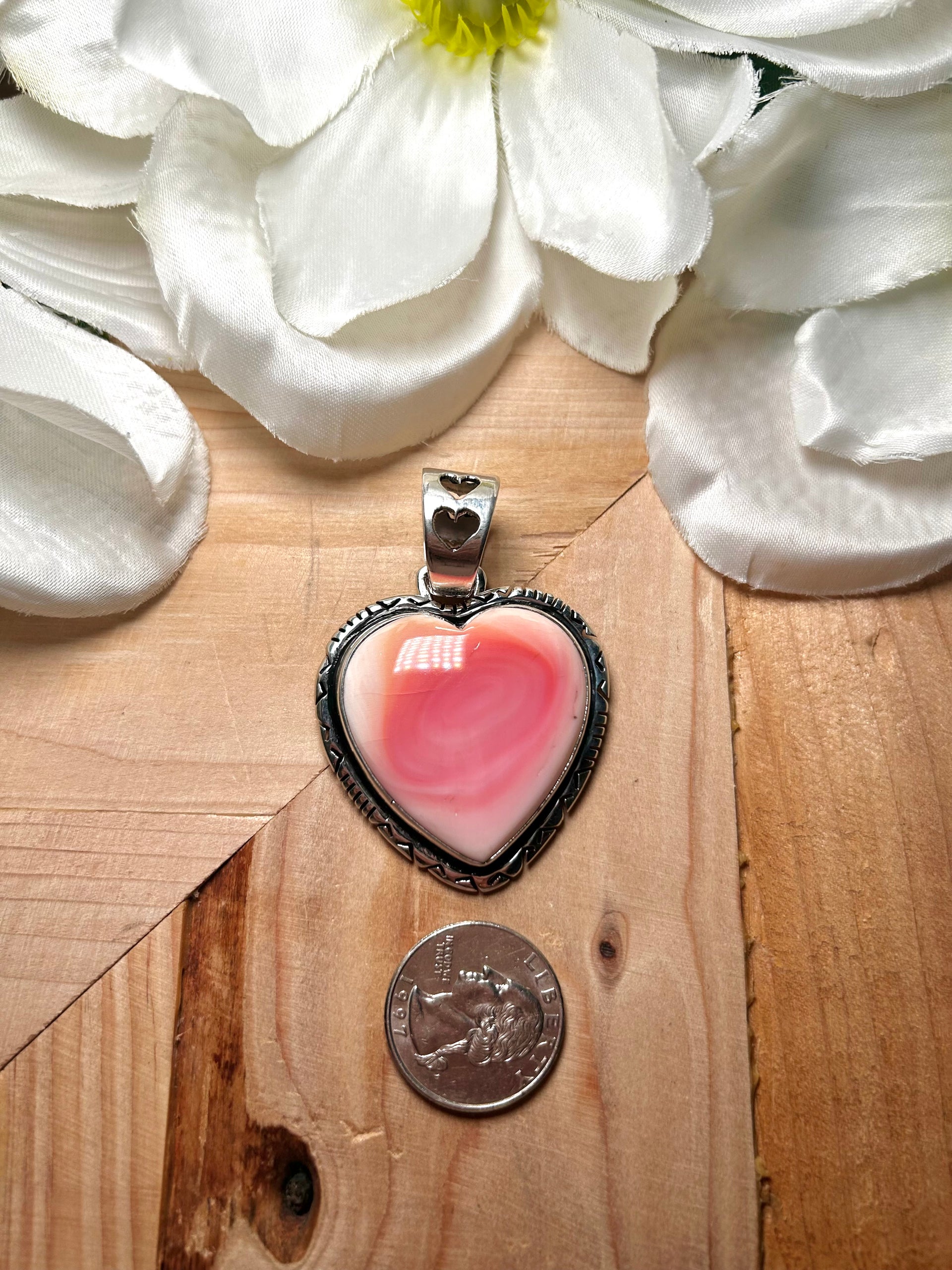 Navajo Made Pink Conch & Sterling Silver Pendant