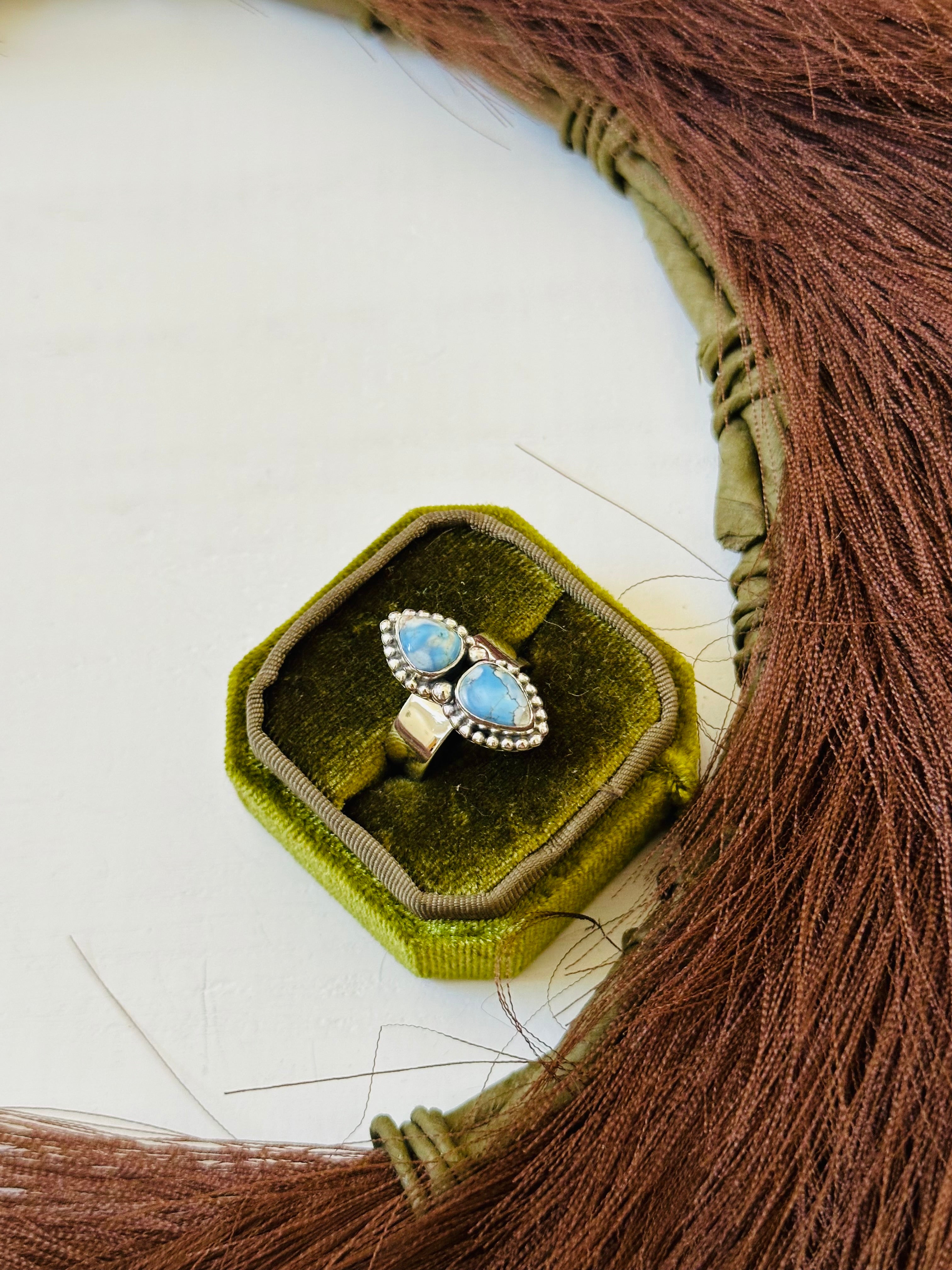 Southwest Handmade Golden Hills Turquoise & Sterling Silver Ring Size 8