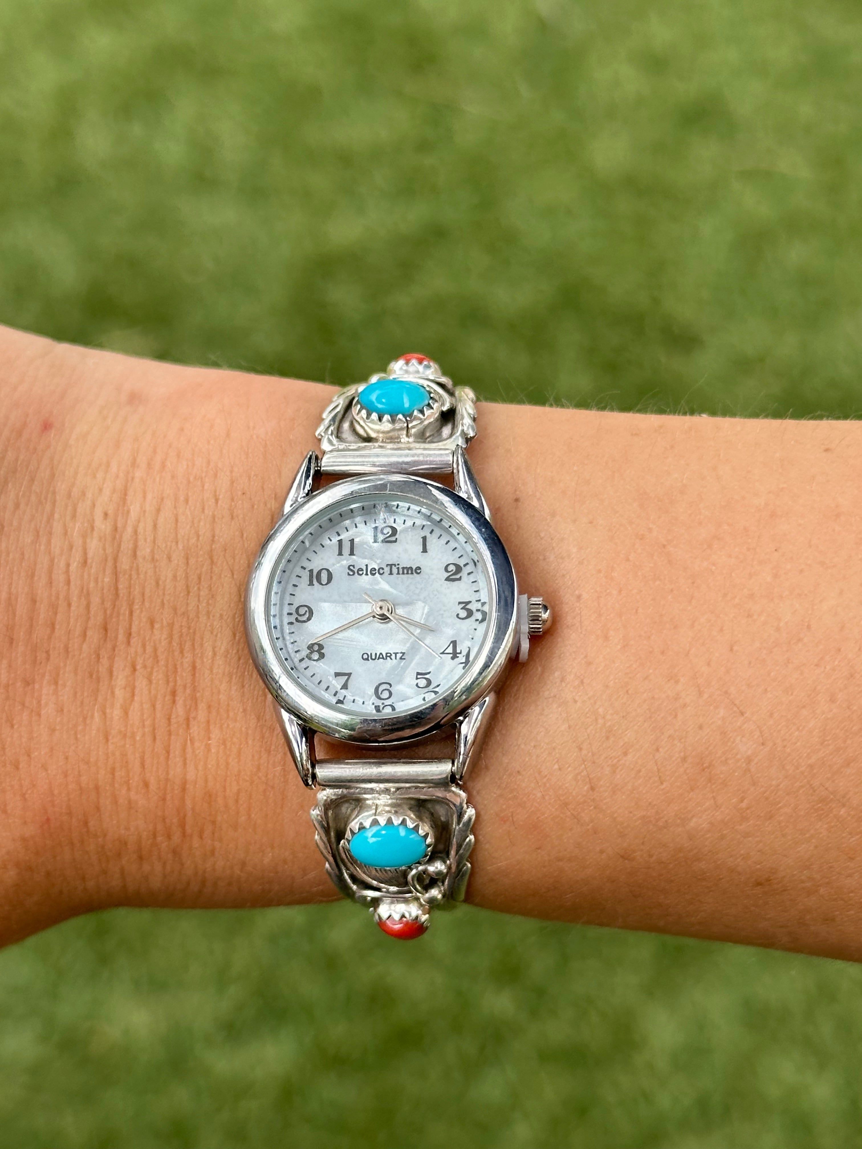 Navajo Multi Stone & Sterling Silver Watch