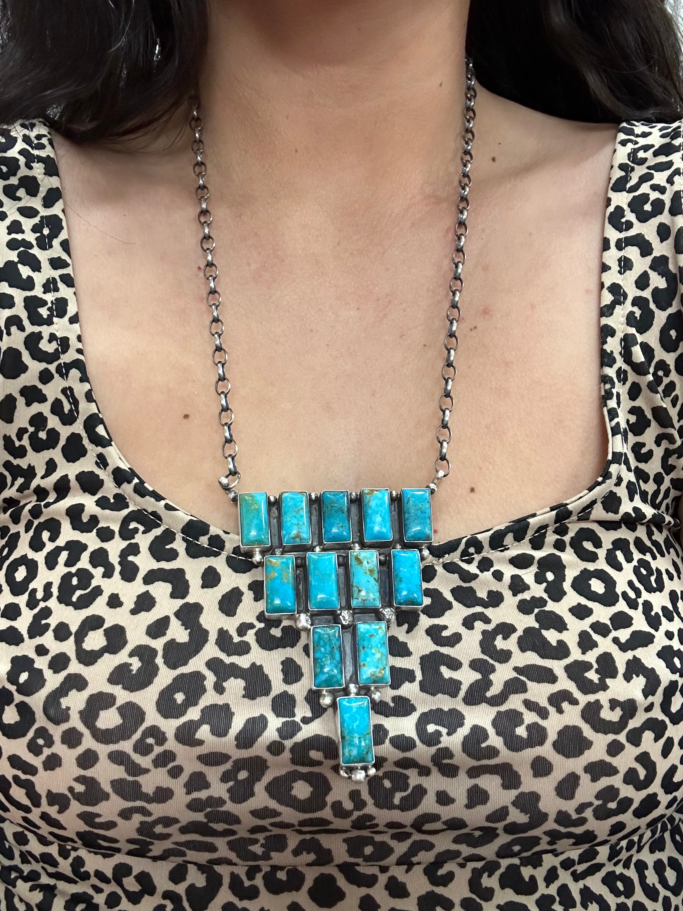 Donovan Skeets Kingman Turquoise & Sterling Silver Cluster Necklace & Adjustable Ring Set