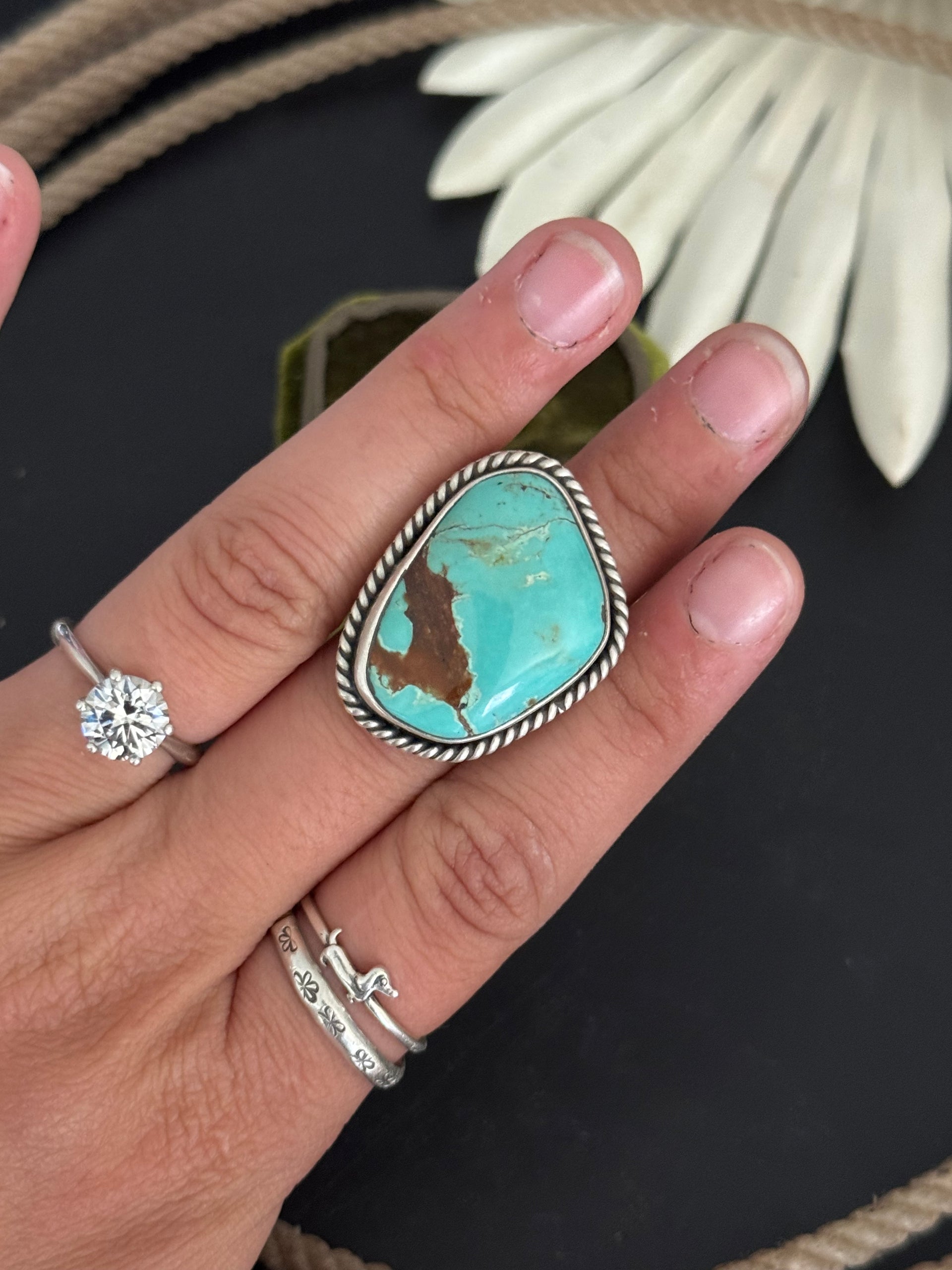 Patrick Yazzie #8 Turquoise & Sterling Silver Ring Size 9.5