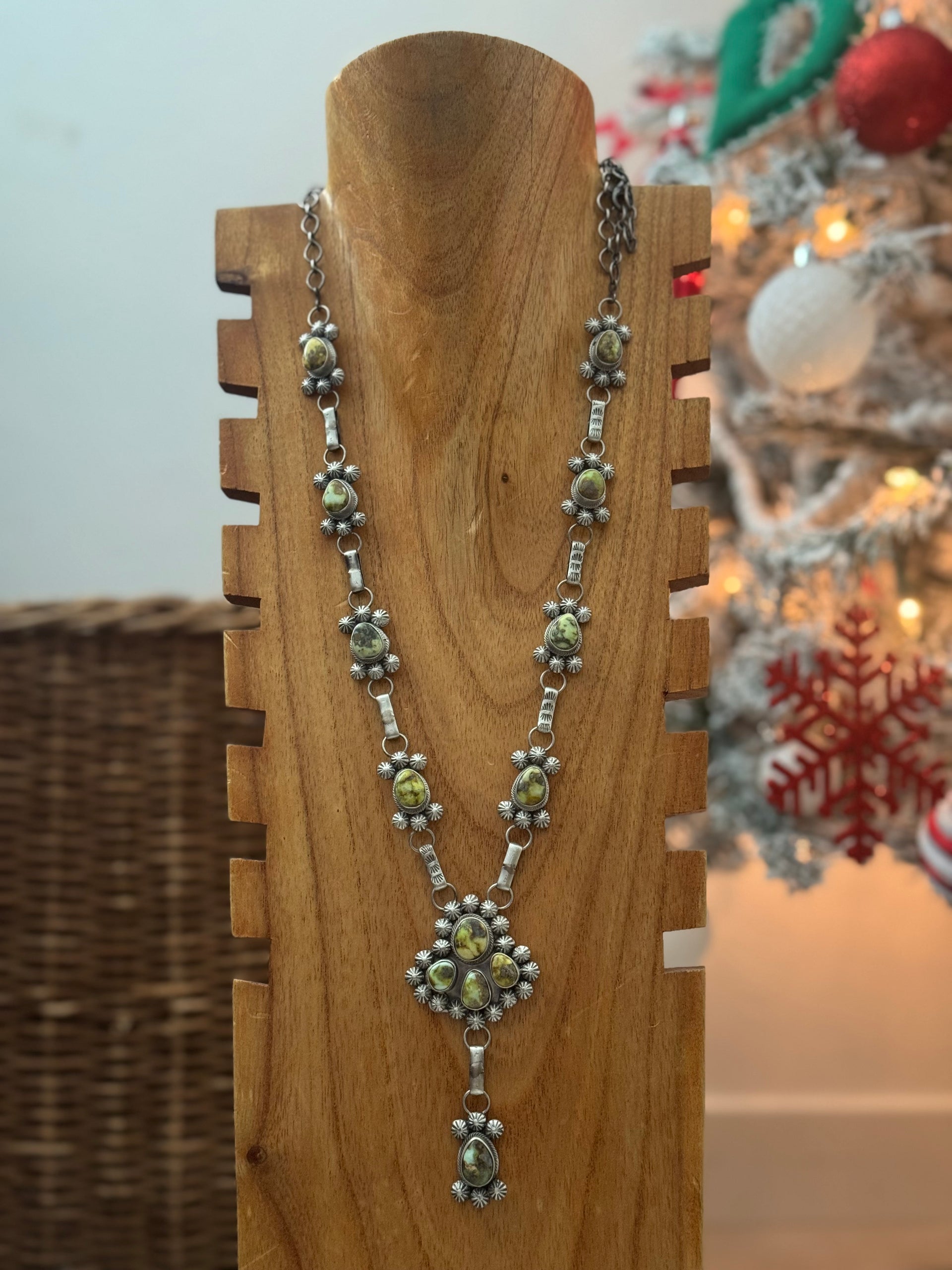 Eli Skeets Palomino Variscite & Sterling Silver Lariat Necklace Set