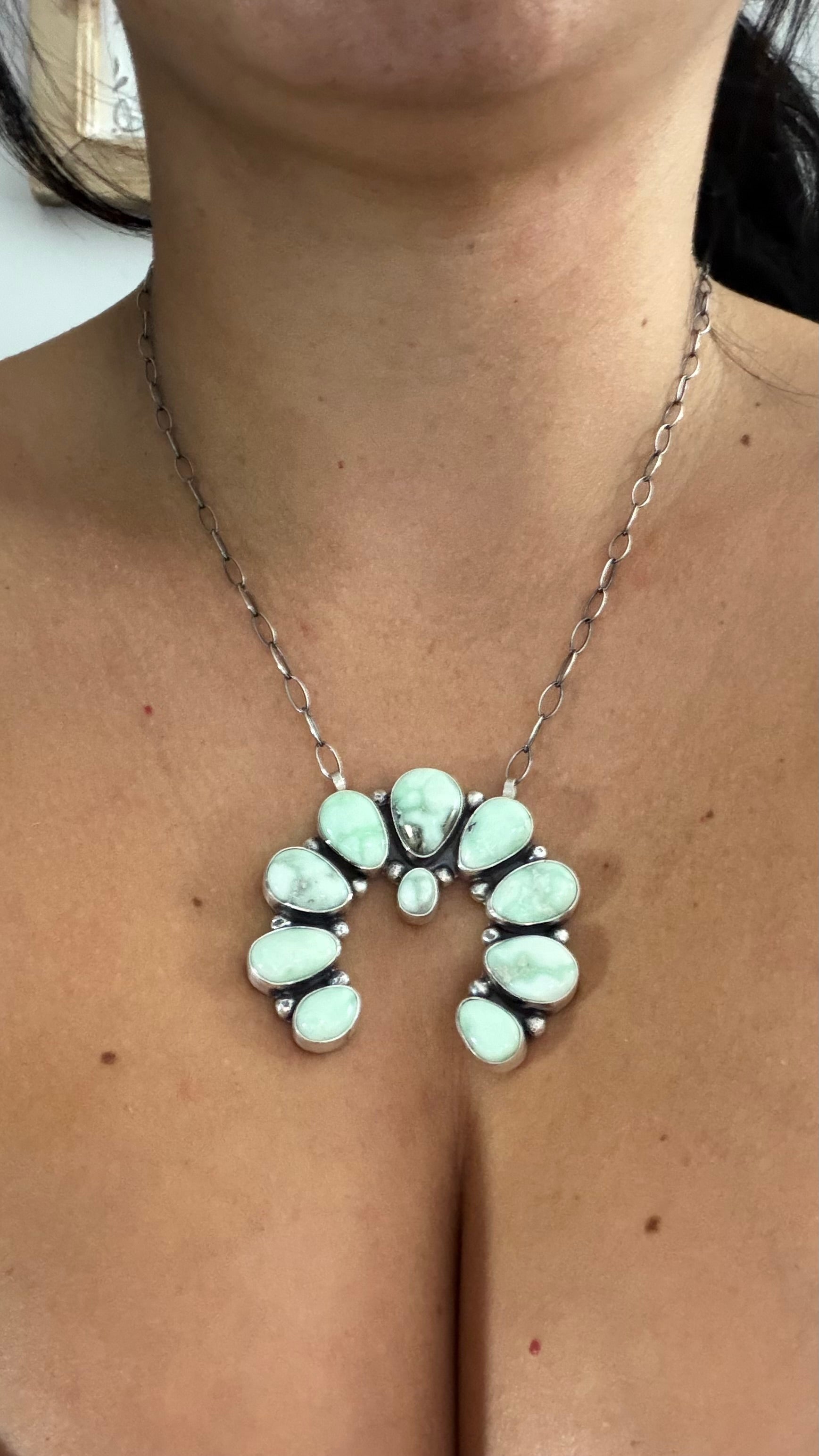 Cordell Platero Paloma Variscite & Sterling Silver Naja Cluster Necklace