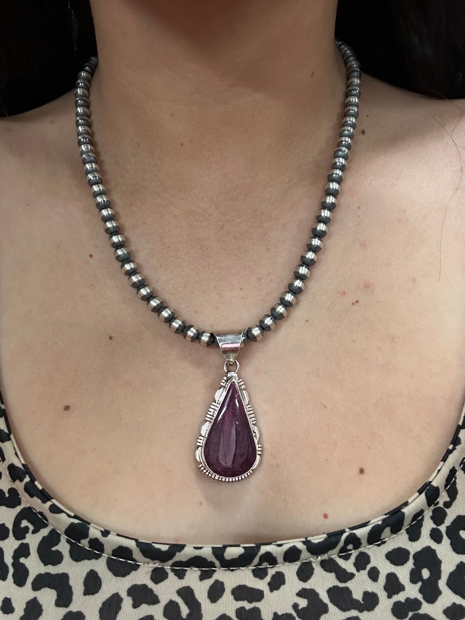 Navajo Made Purple Spiny Oyster & Sterling Silver Pendant