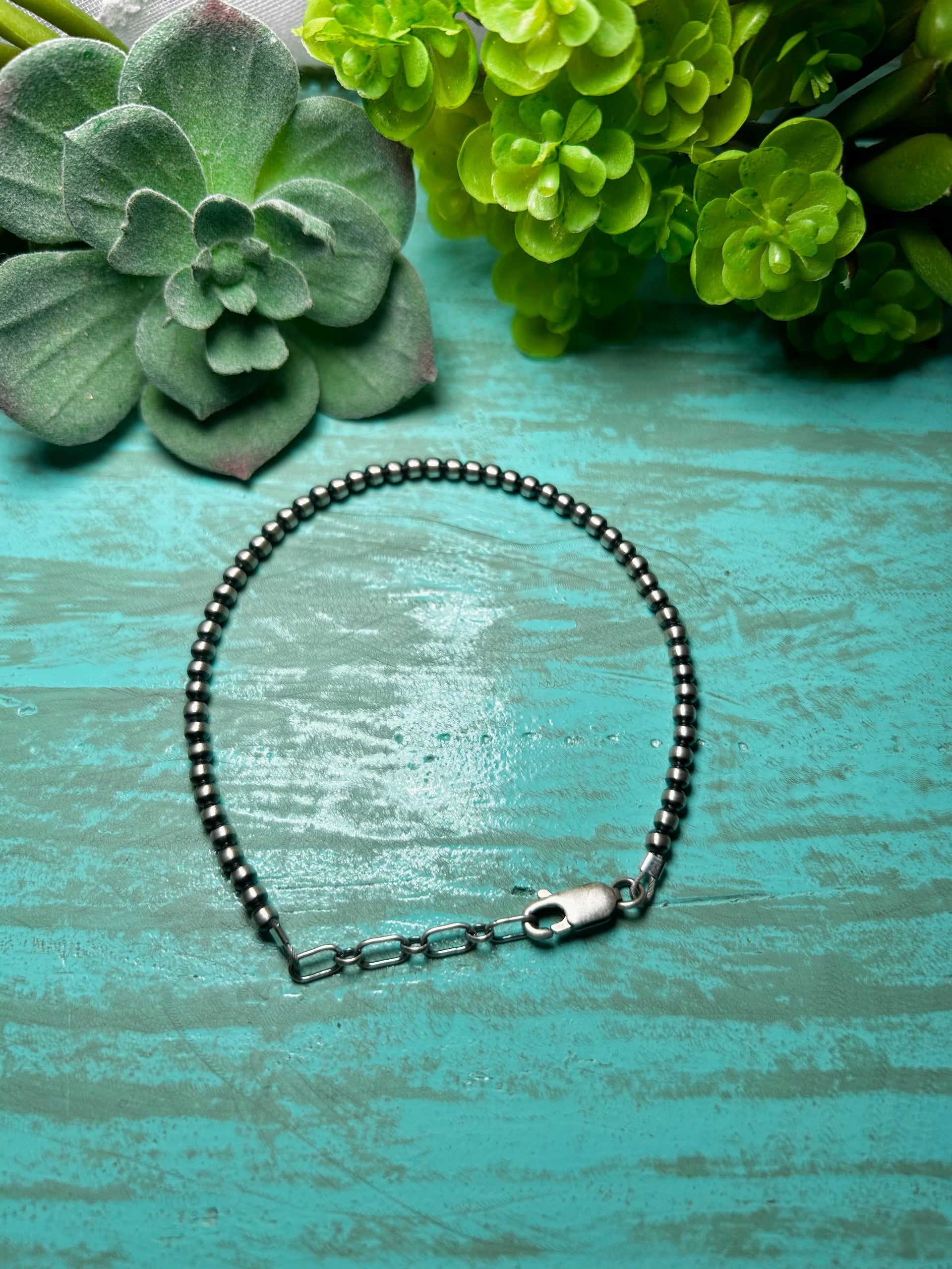 Navajo Made 3 MM Strung Sterling Silver Bracelet