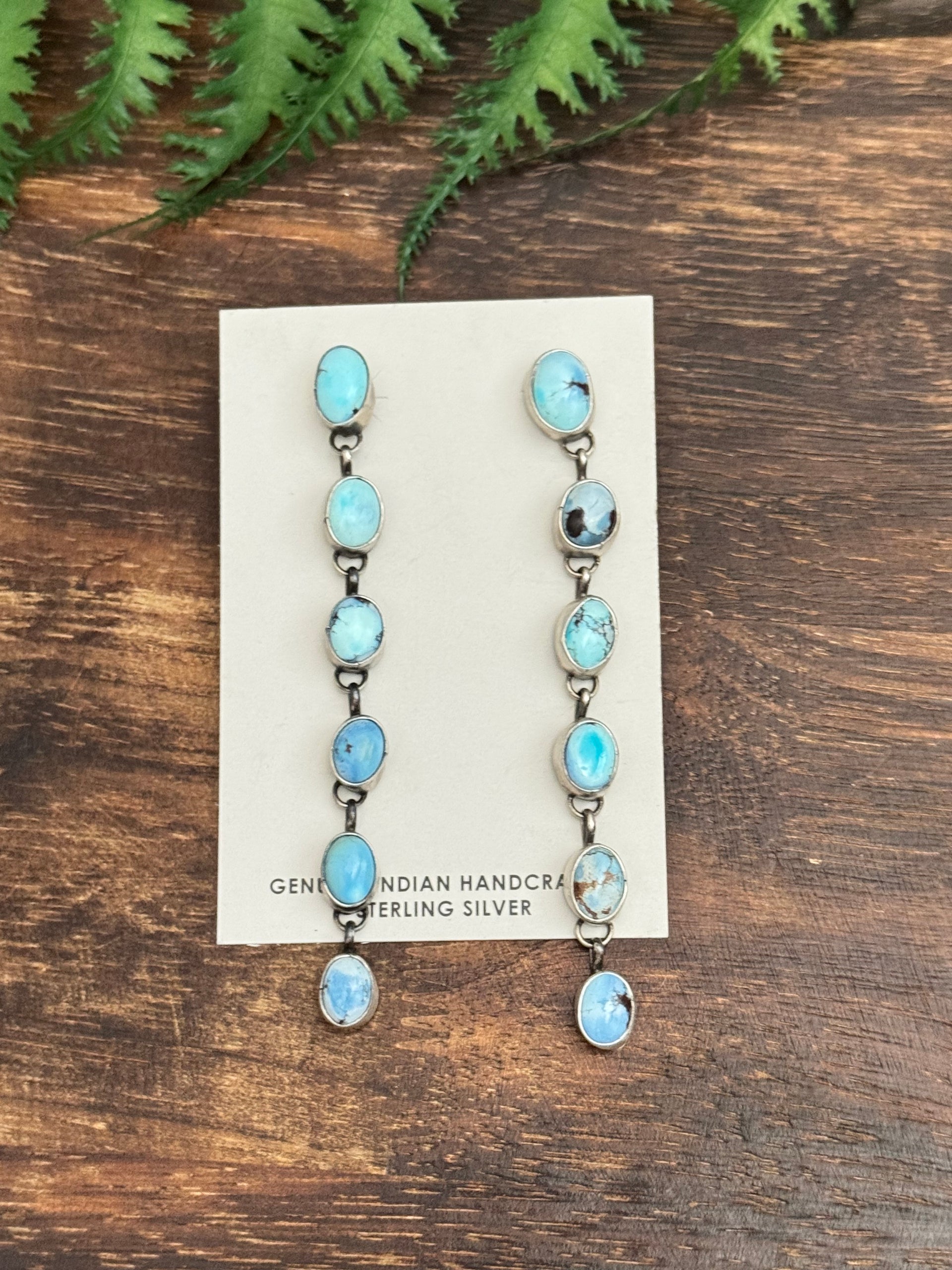Navajo Made Golden Hills Turquoise & Sterling Silver Post Dangle Earrings