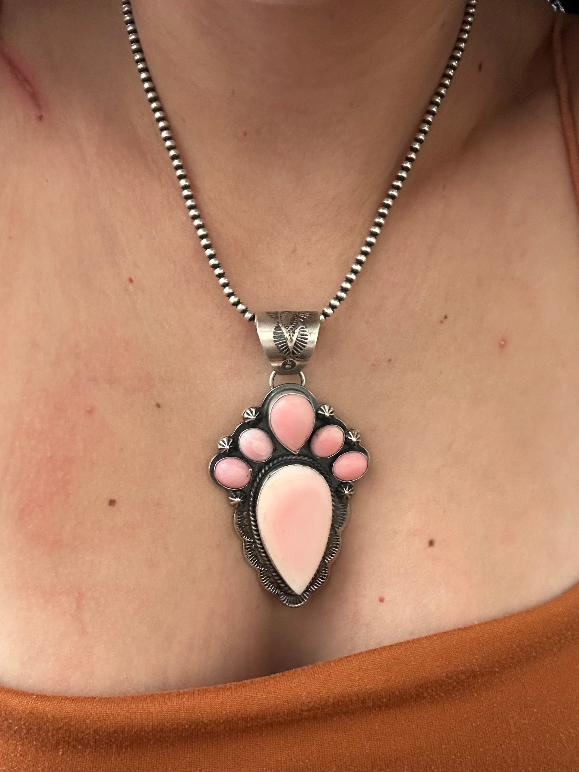 Gilbert Platero Pink Conch & Sterling Silver Pendant
