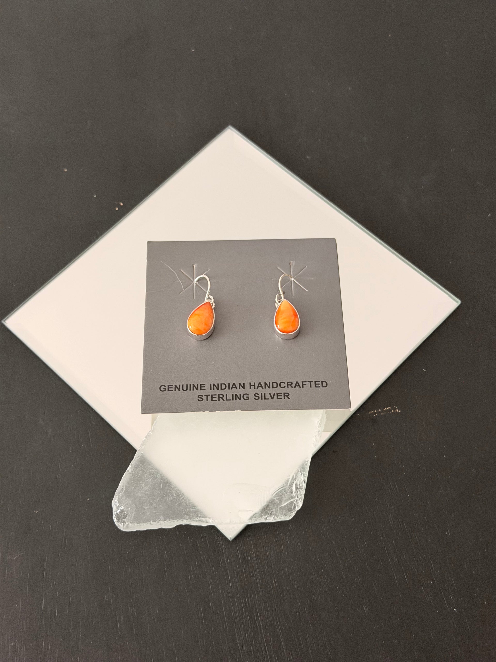 Navajo Made Spiny Oyster & Sterling Silver Dangle Earrings