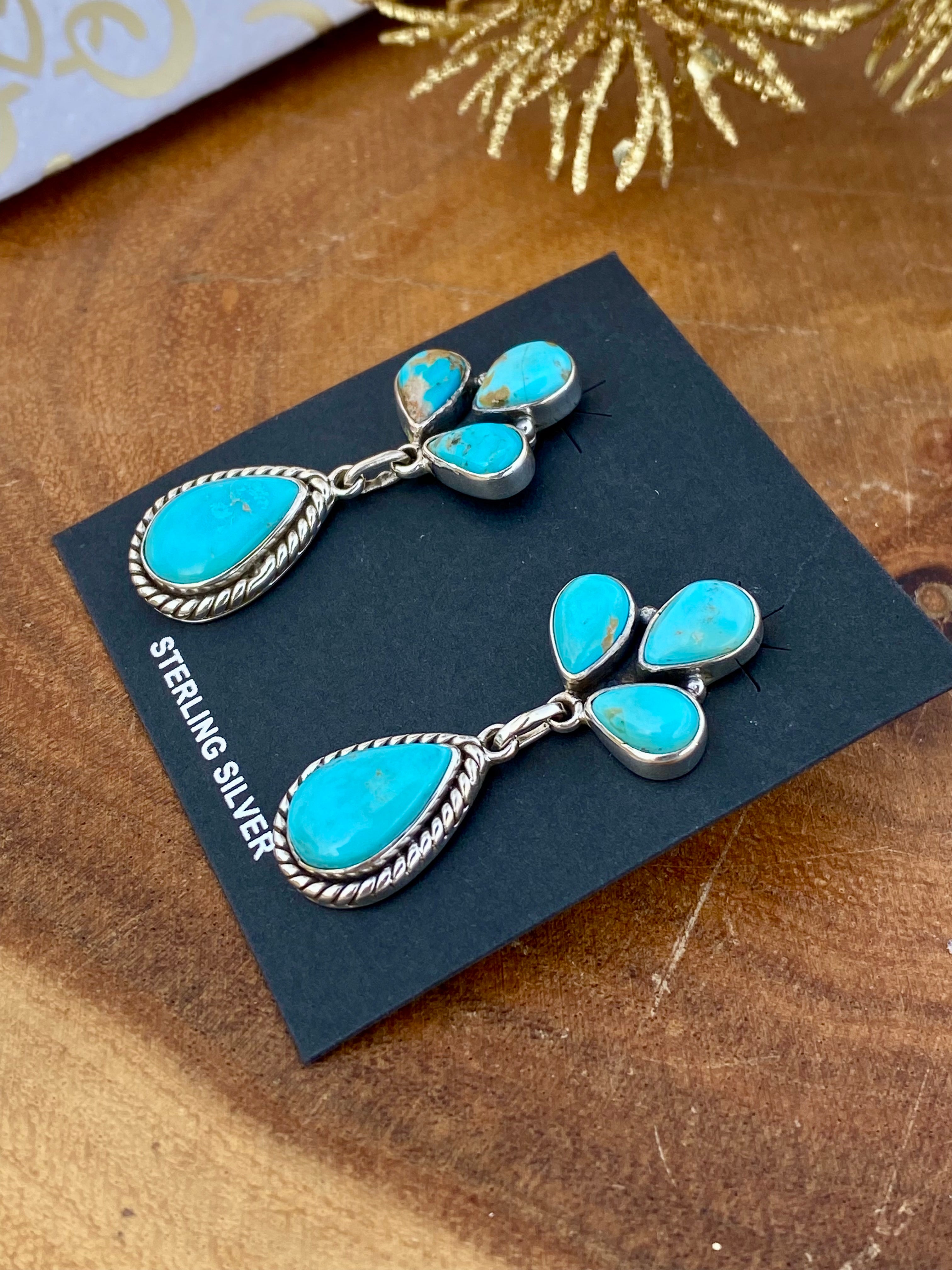 Southwest Handmade Kingman Turquoise & Sterling Silver Post Dangle Earrings