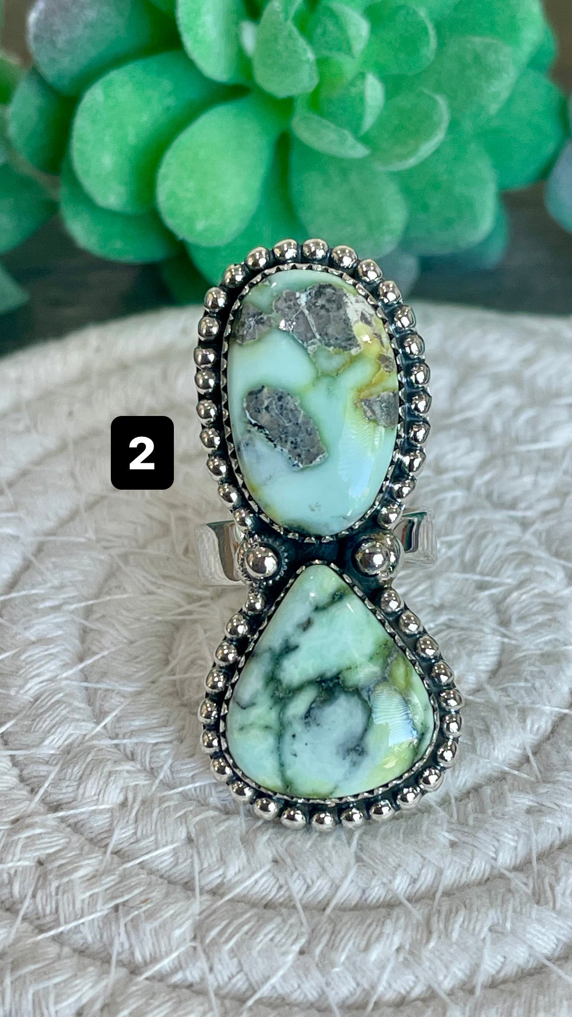 Southwest Handmade Palomino Variscite & Sterling Silver Adjustable Ring