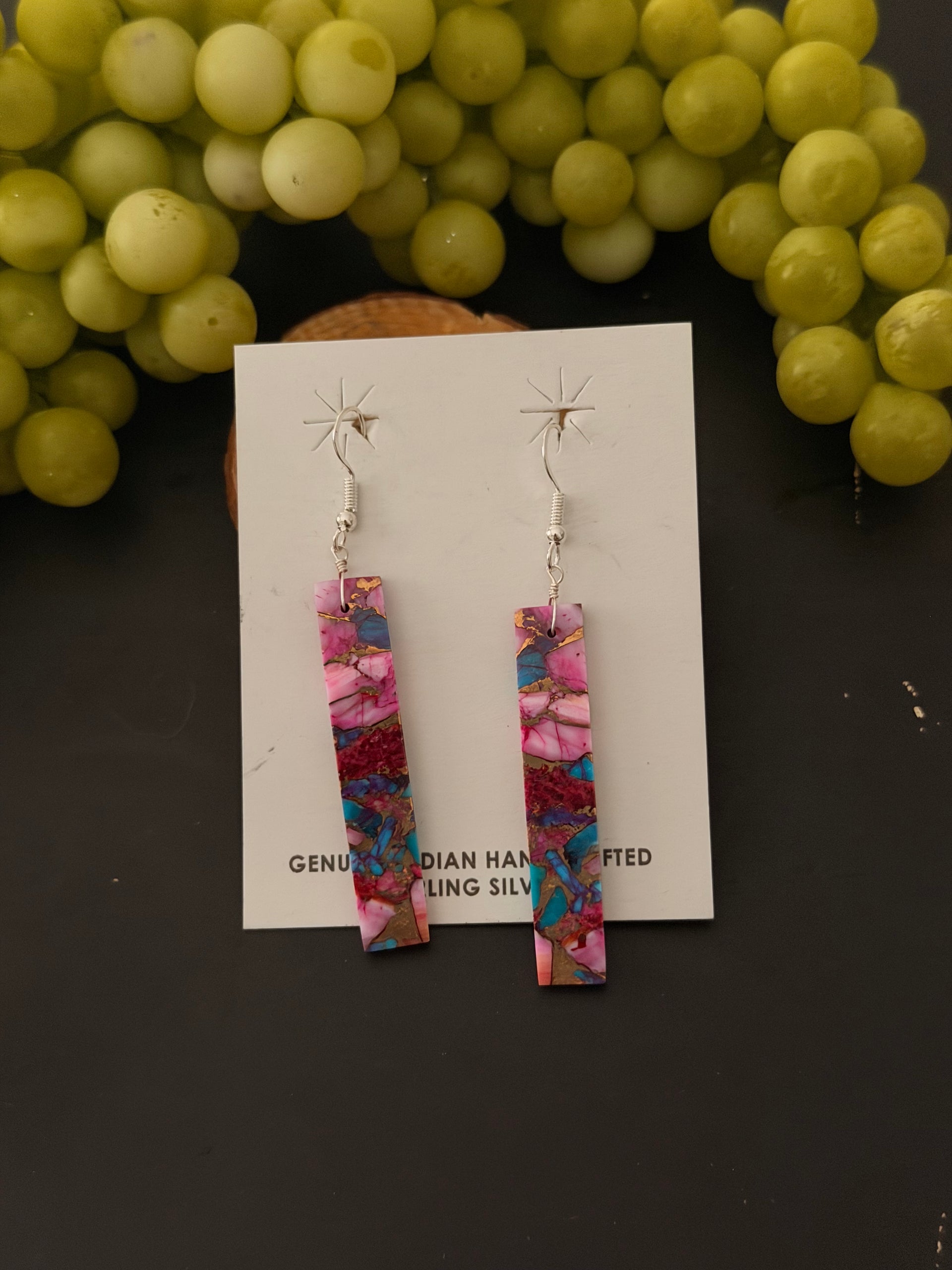 Navajo Made Purple/Pink Mohave Turquoise & Sterling Silver Slab Dangle Earrings