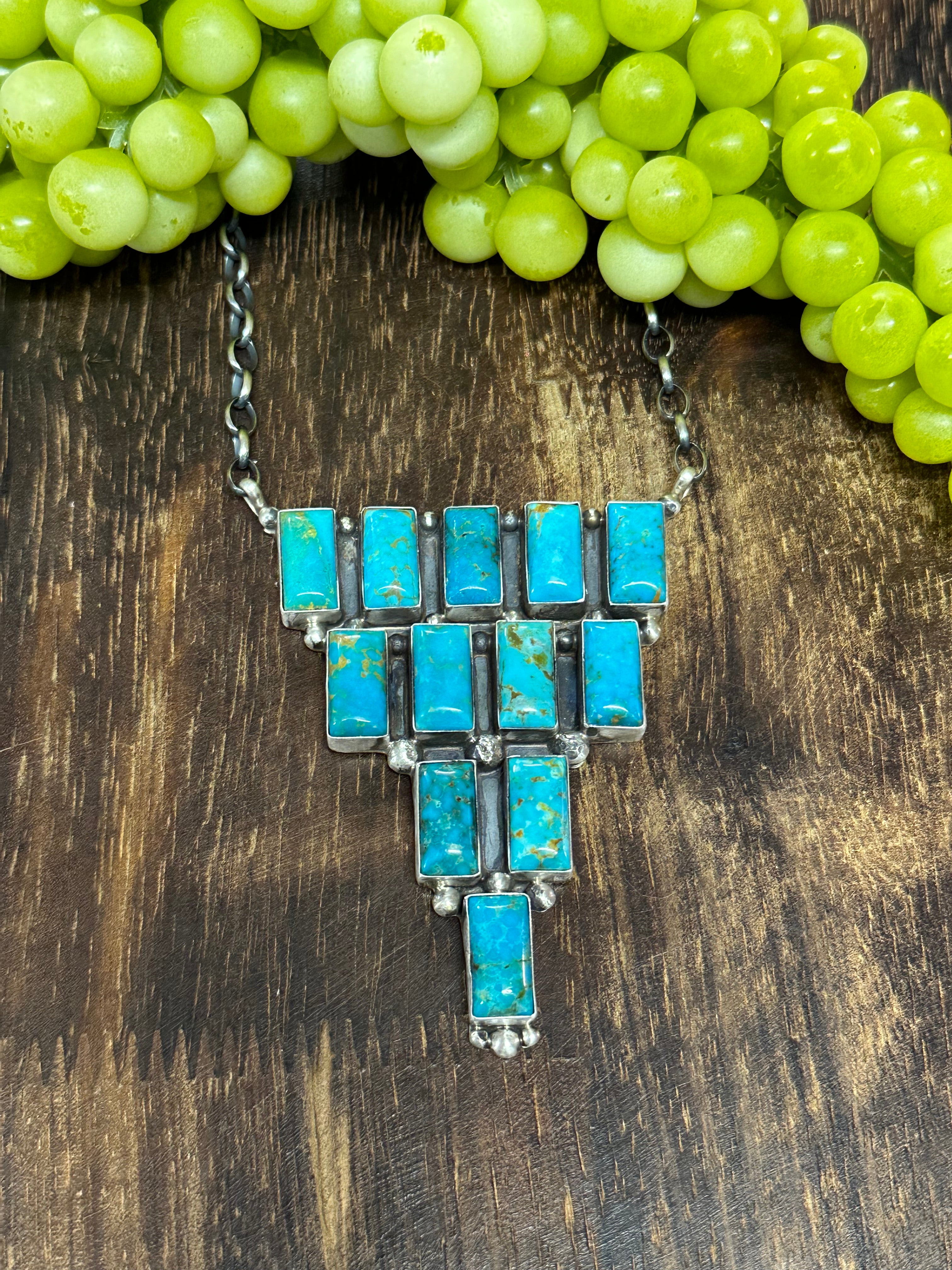 Donovan Skeets Kingman Turquoise & Sterling Silver Cluster Necklace & Adjustable Ring Set