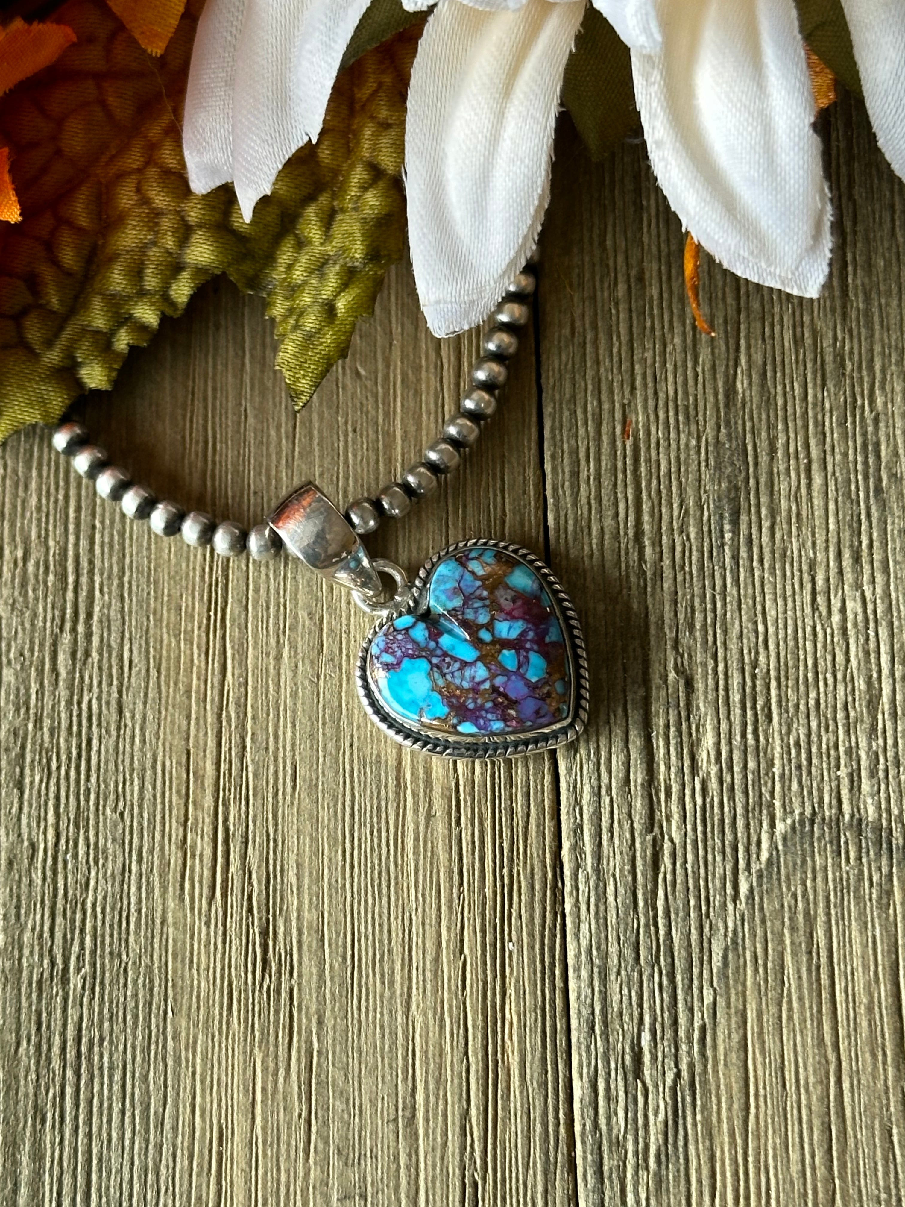 Southwest Handmade Purple Mohave Turquoise & Sterling Silver Heart Pendant