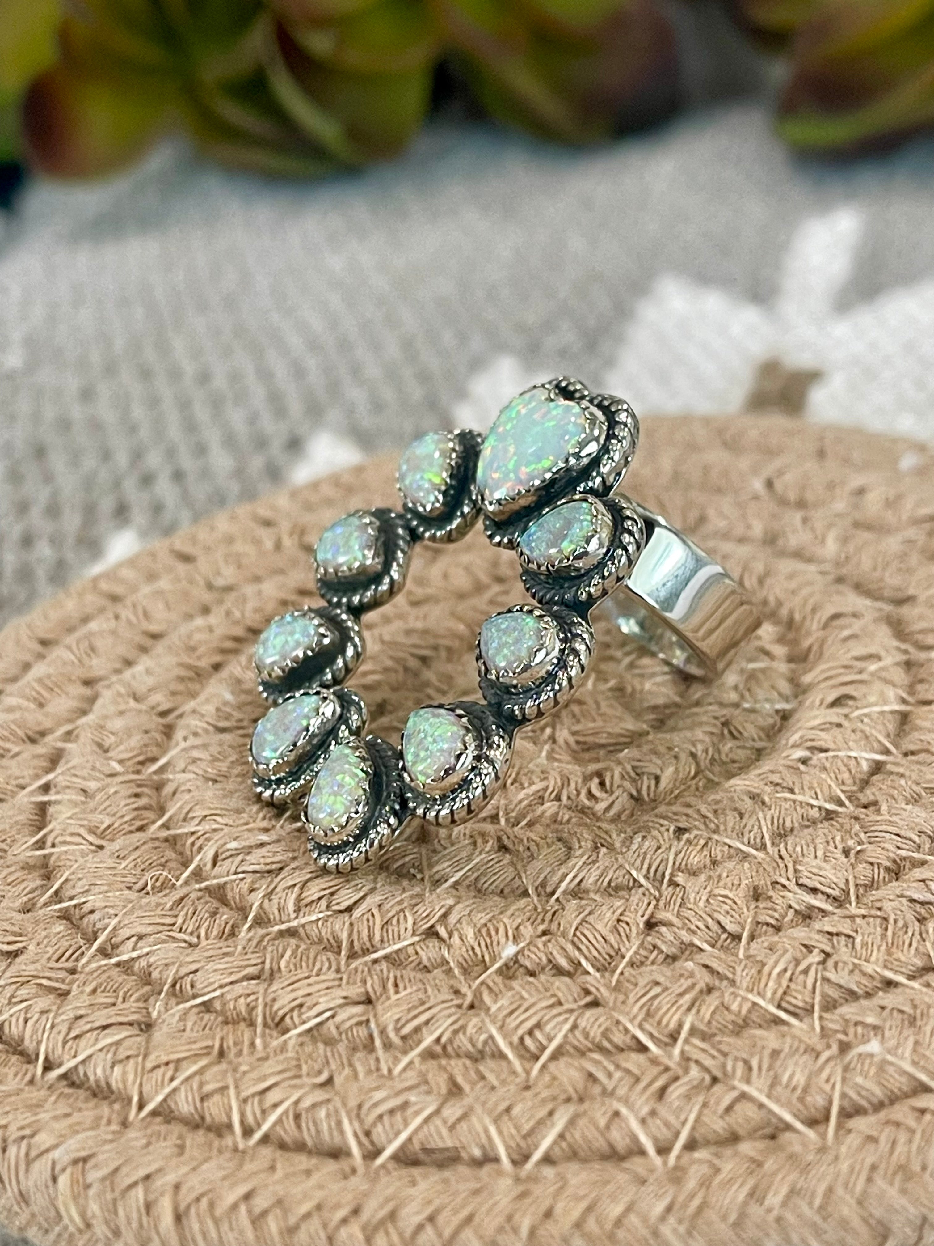 Southwest Handmade Opal & Sterling Silver Adjustable Naja Ring