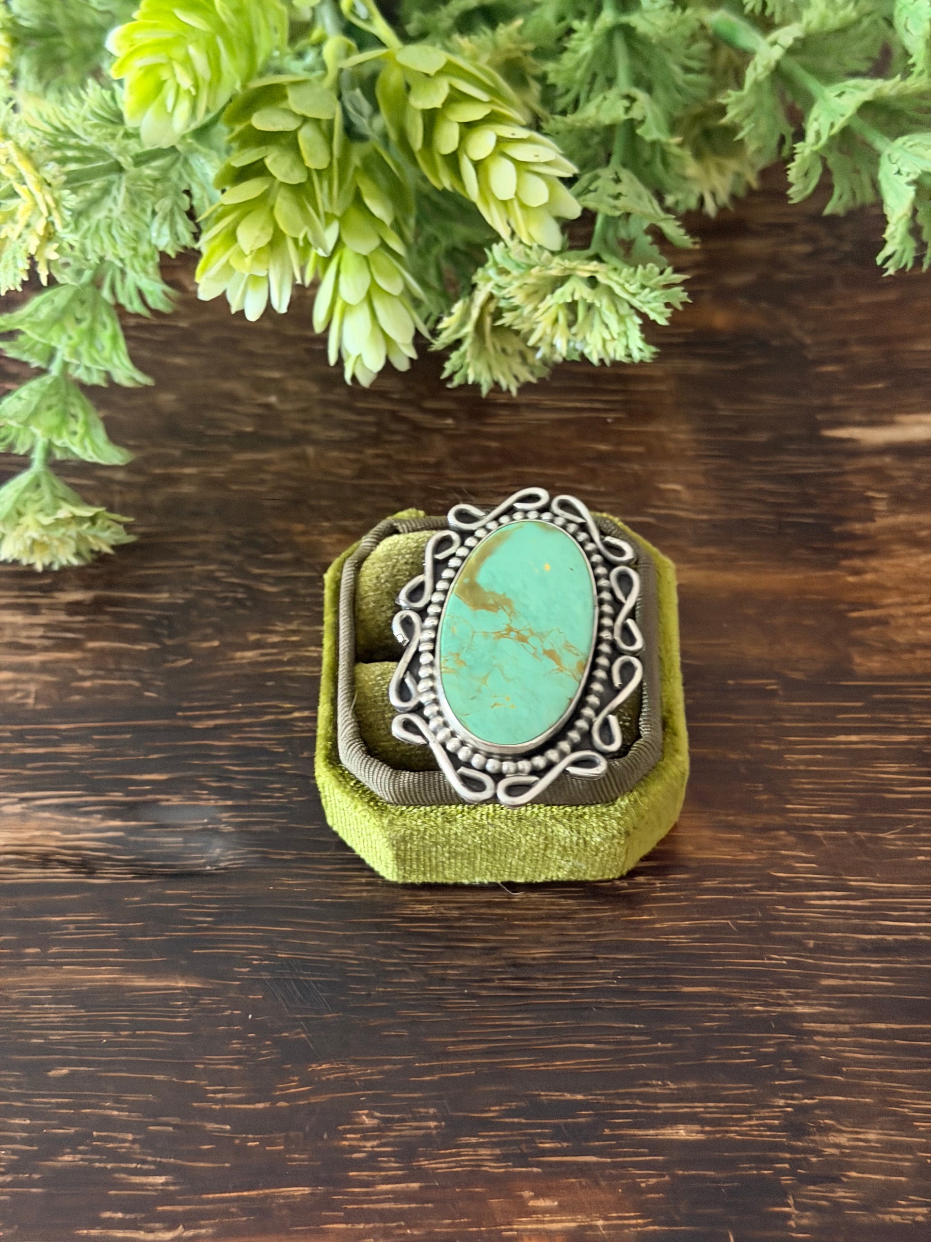 Navajo Made Kingman Turquoise & Sterling Silver Adjustable Ring