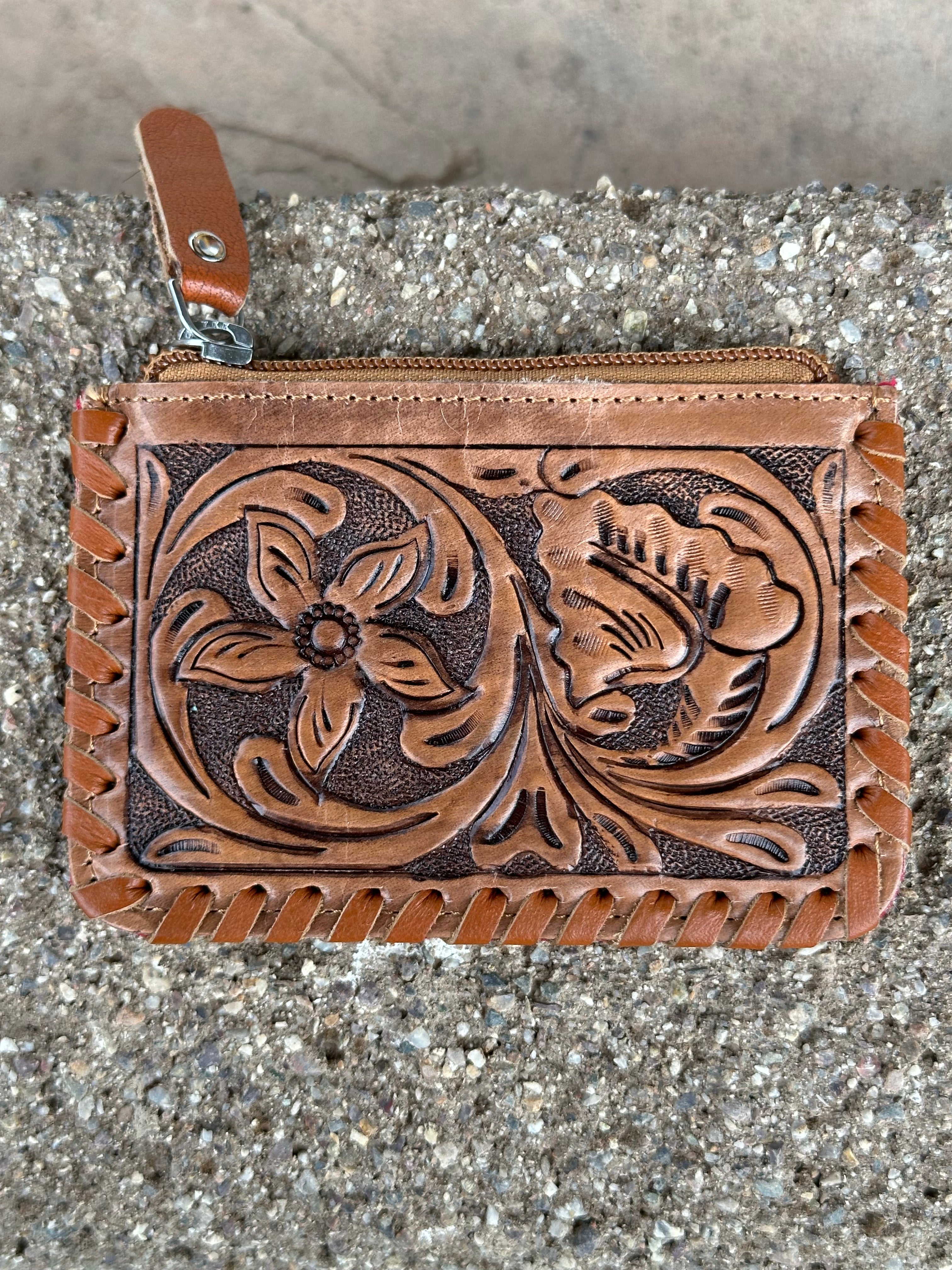 Genuine Tooled Leather Cowhide Coin Bag