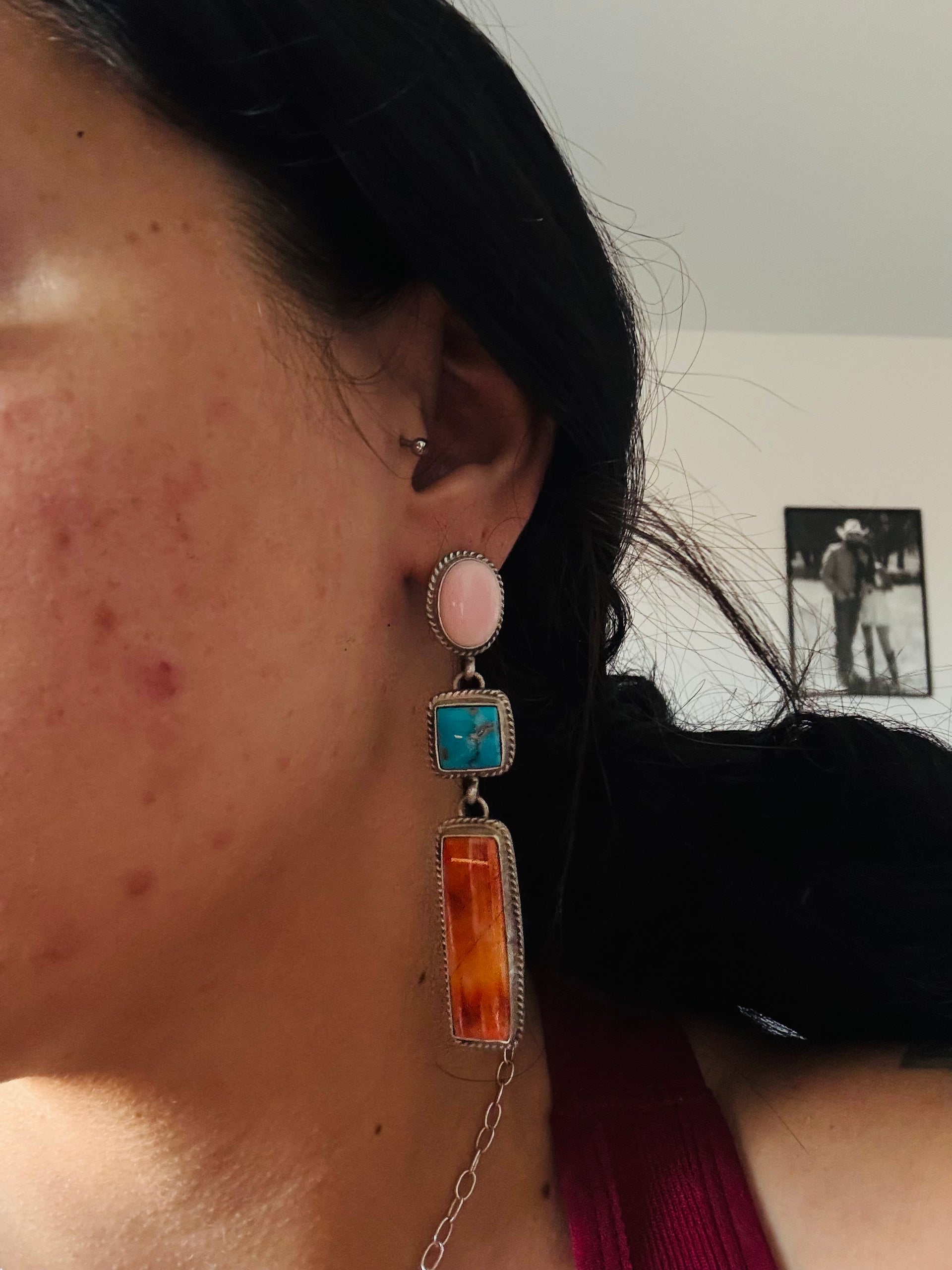 Marcella James Multi Stone & Sterling Silver Post Dangle Earrings