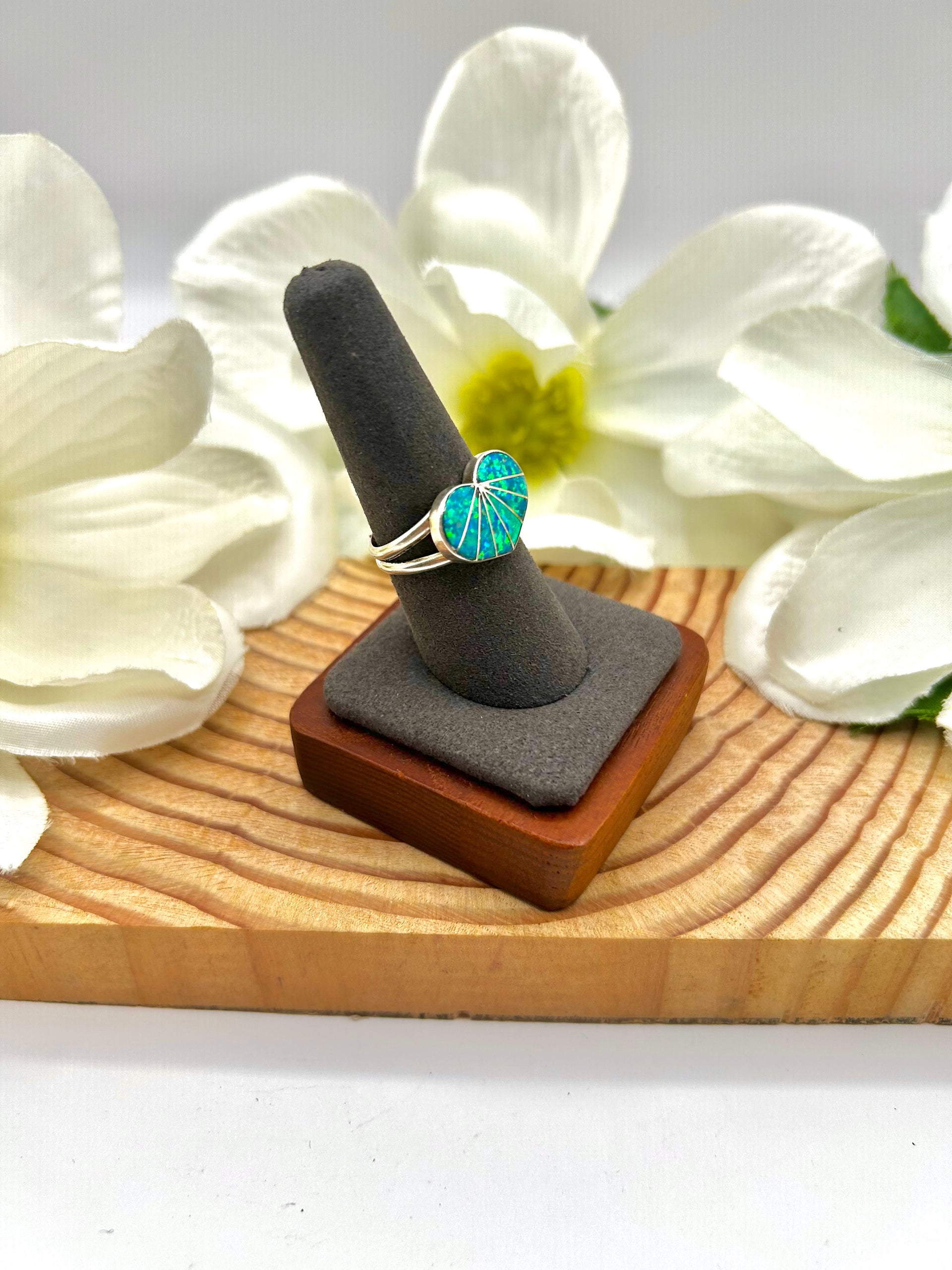 Zuni Made Opal & Sterling Silver Ring Size 8.5