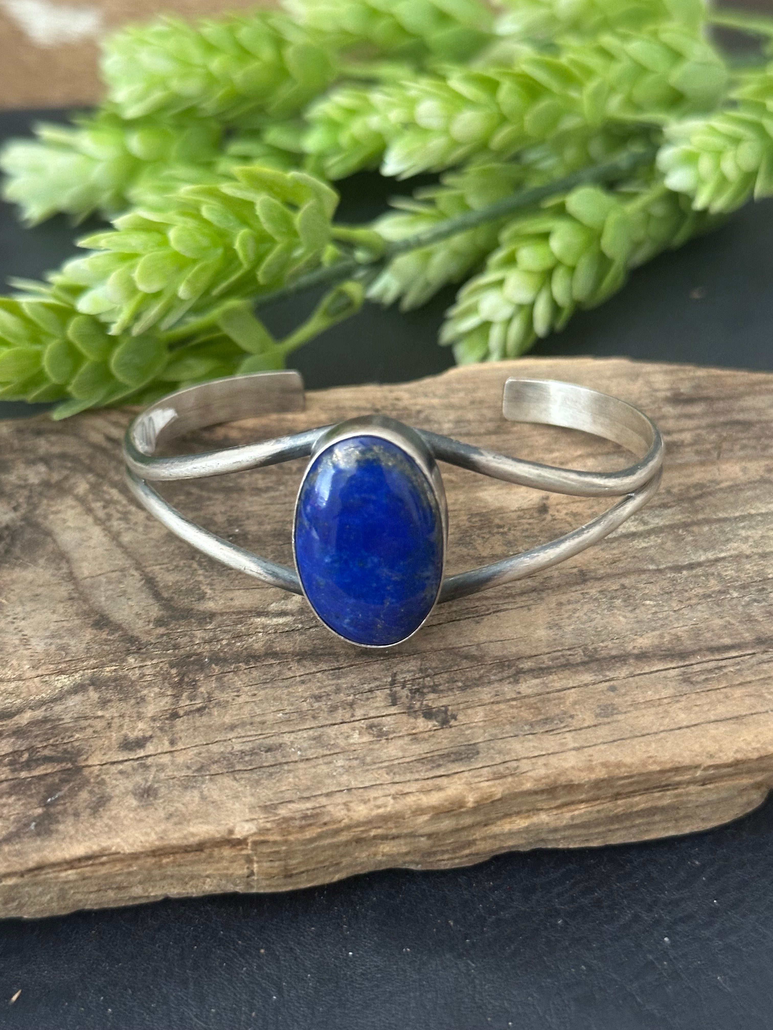 Navajo Made Lapis & Sterling Silver Cuff Bracelet