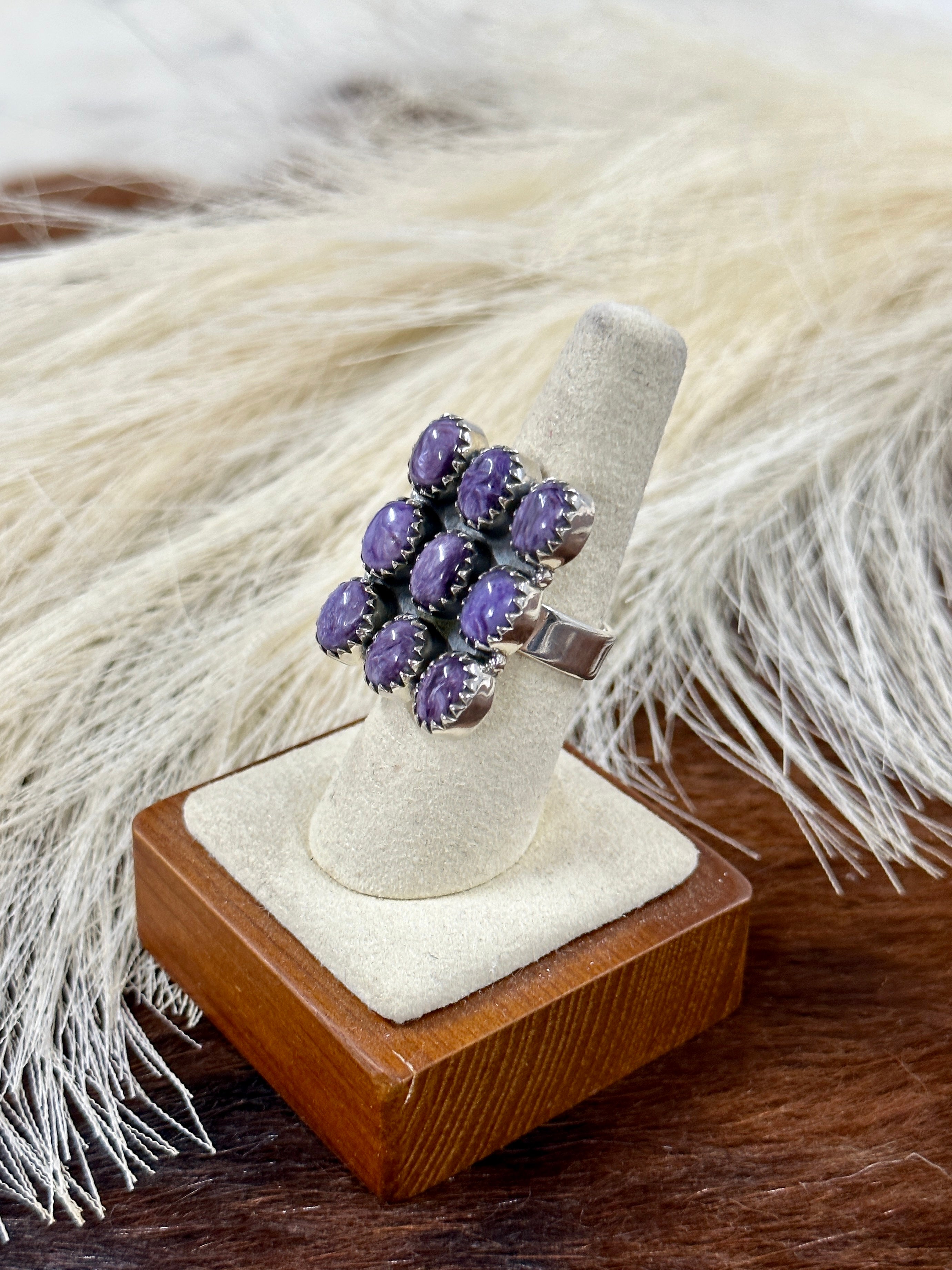 Southwest Handmade Charoite & Sterling Silver Adjustable Cluster Ring