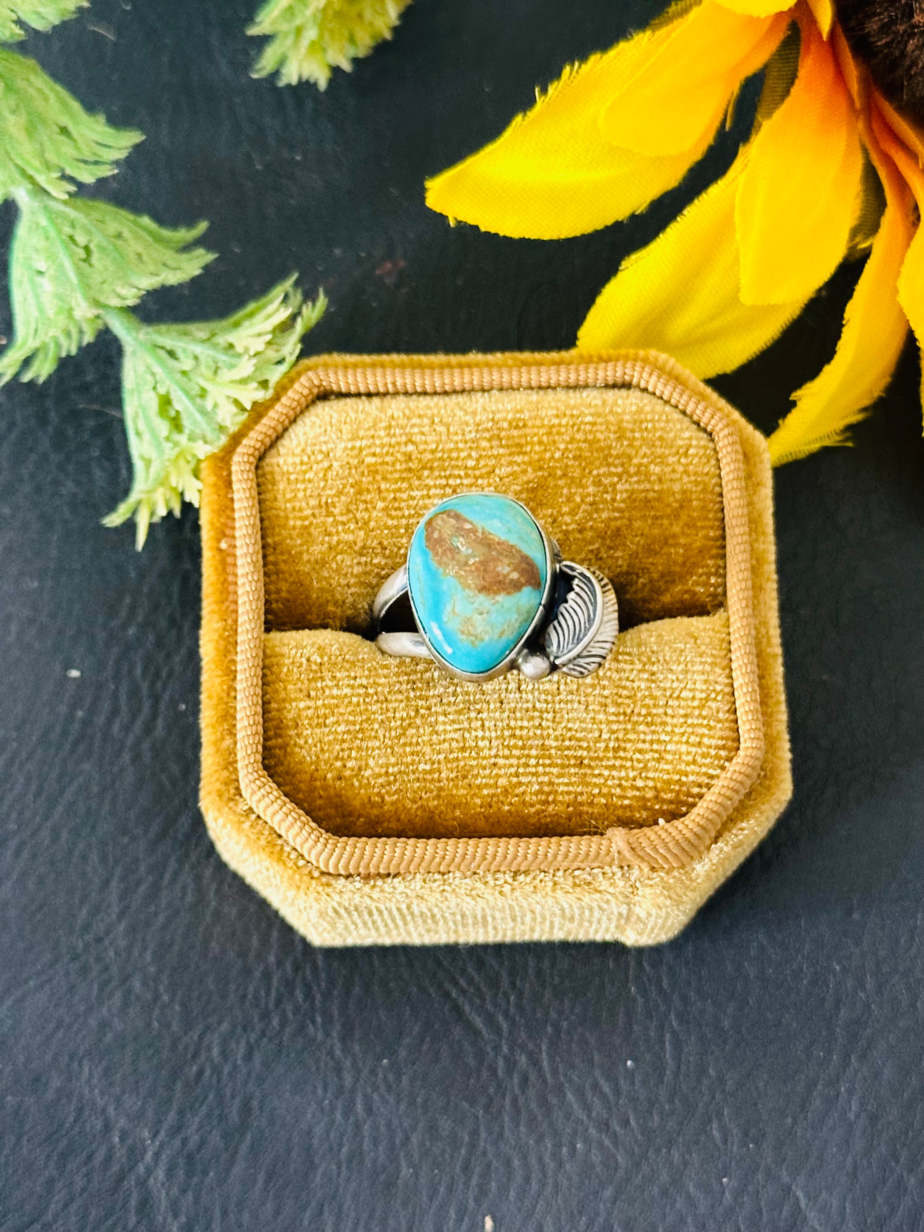 Navajo Made Royston Turquoise and Sterling Silver Ring Size 7.75